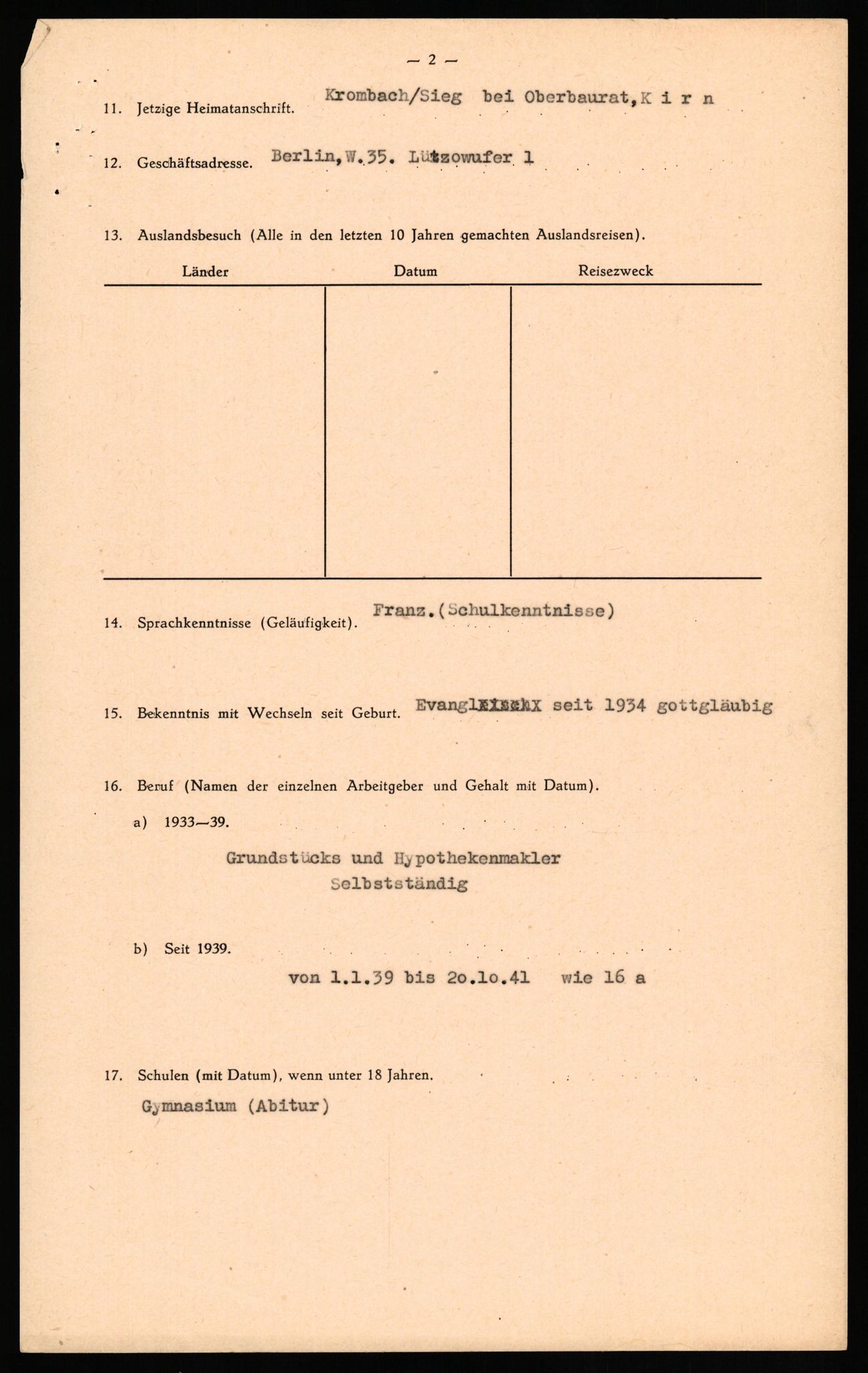 Forsvaret, Forsvarets overkommando II, RA/RAFA-3915/D/Db/L0029: CI Questionaires. Tyske okkupasjonsstyrker i Norge. Tyskere., 1945-1946, p. 52