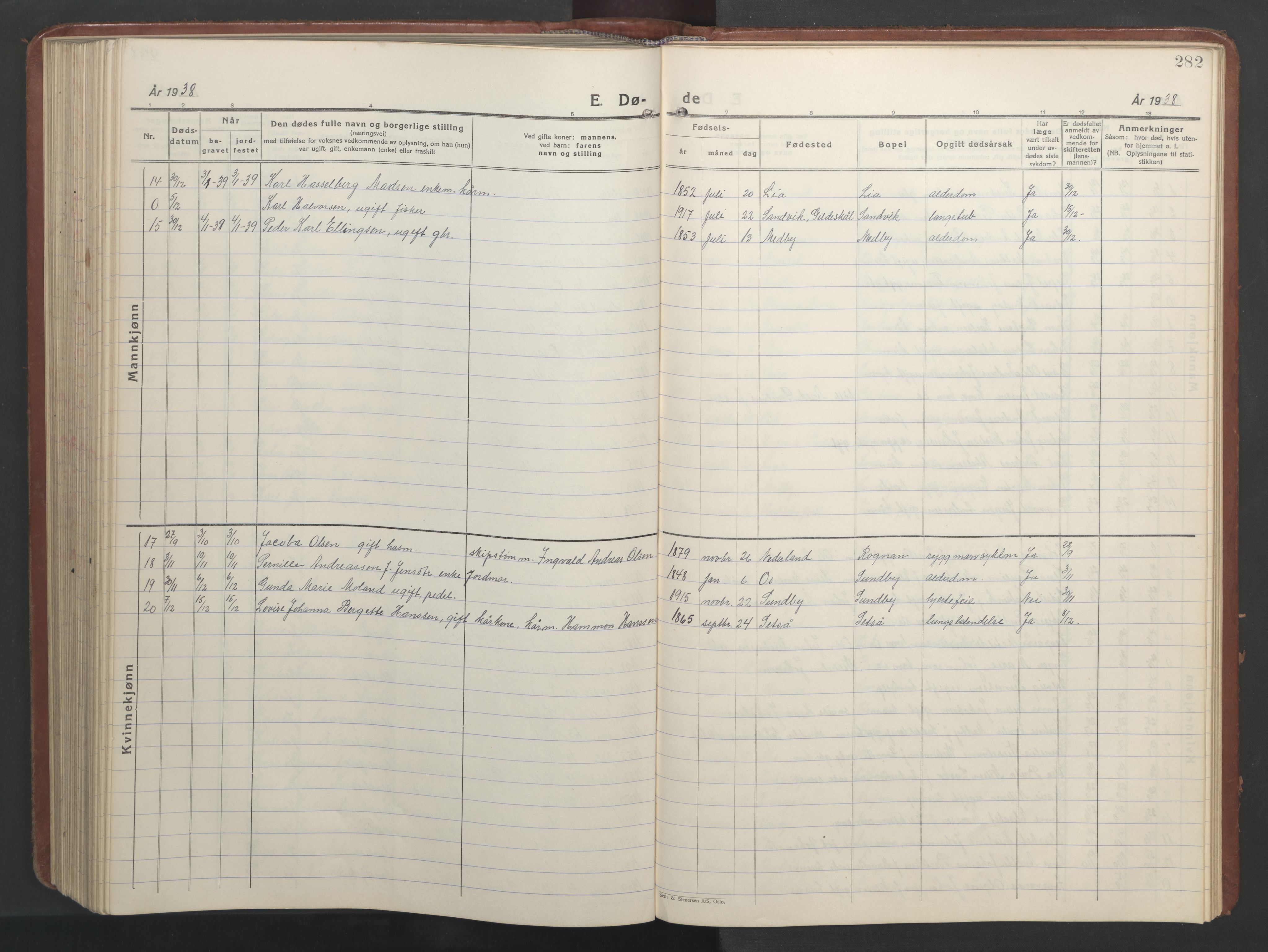 Ministerialprotokoller, klokkerbøker og fødselsregistre - Nordland, AV/SAT-A-1459/847/L0680: Parish register (copy) no. 847C08, 1930-1947, p. 282