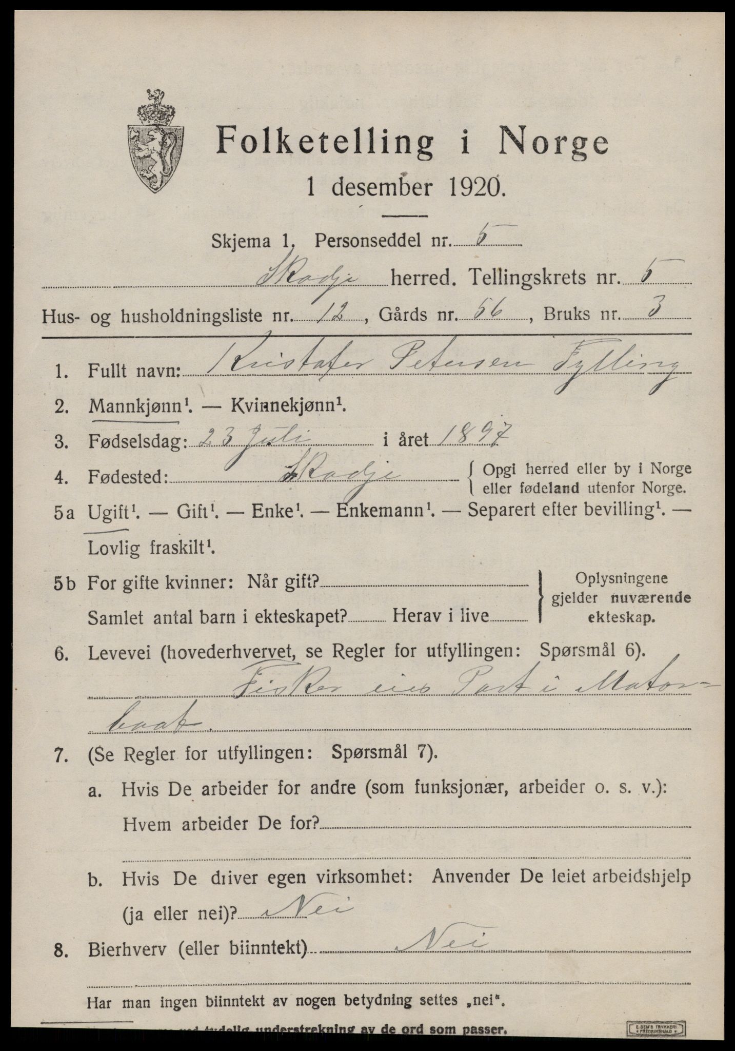 SAT, 1920 census for Skodje, 1920, p. 2403