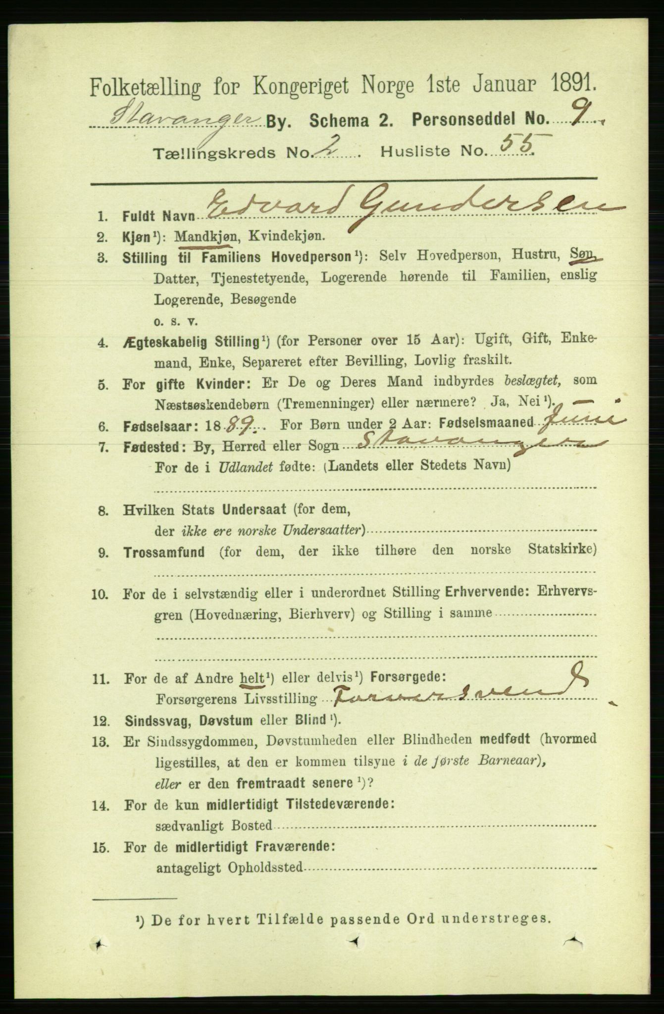 RA, 1891 census for 1103 Stavanger, 1891, p. 6384