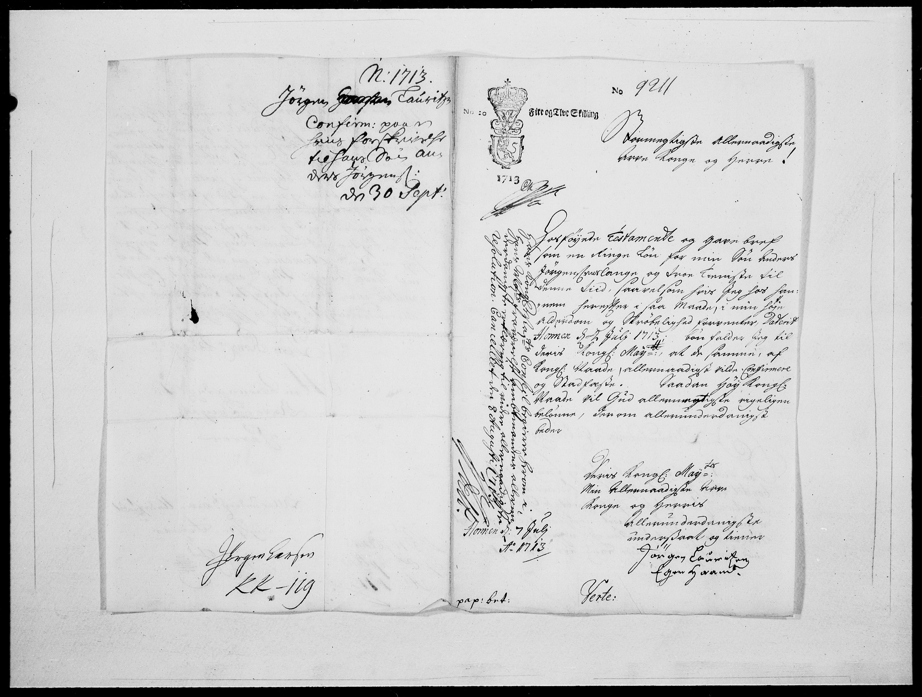 Danske Kanselli 1572-1799, AV/RA-EA-3023/F/Fc/Fcc/Fcca/L0073: Norske innlegg 1572-1799, 1713, p. 190