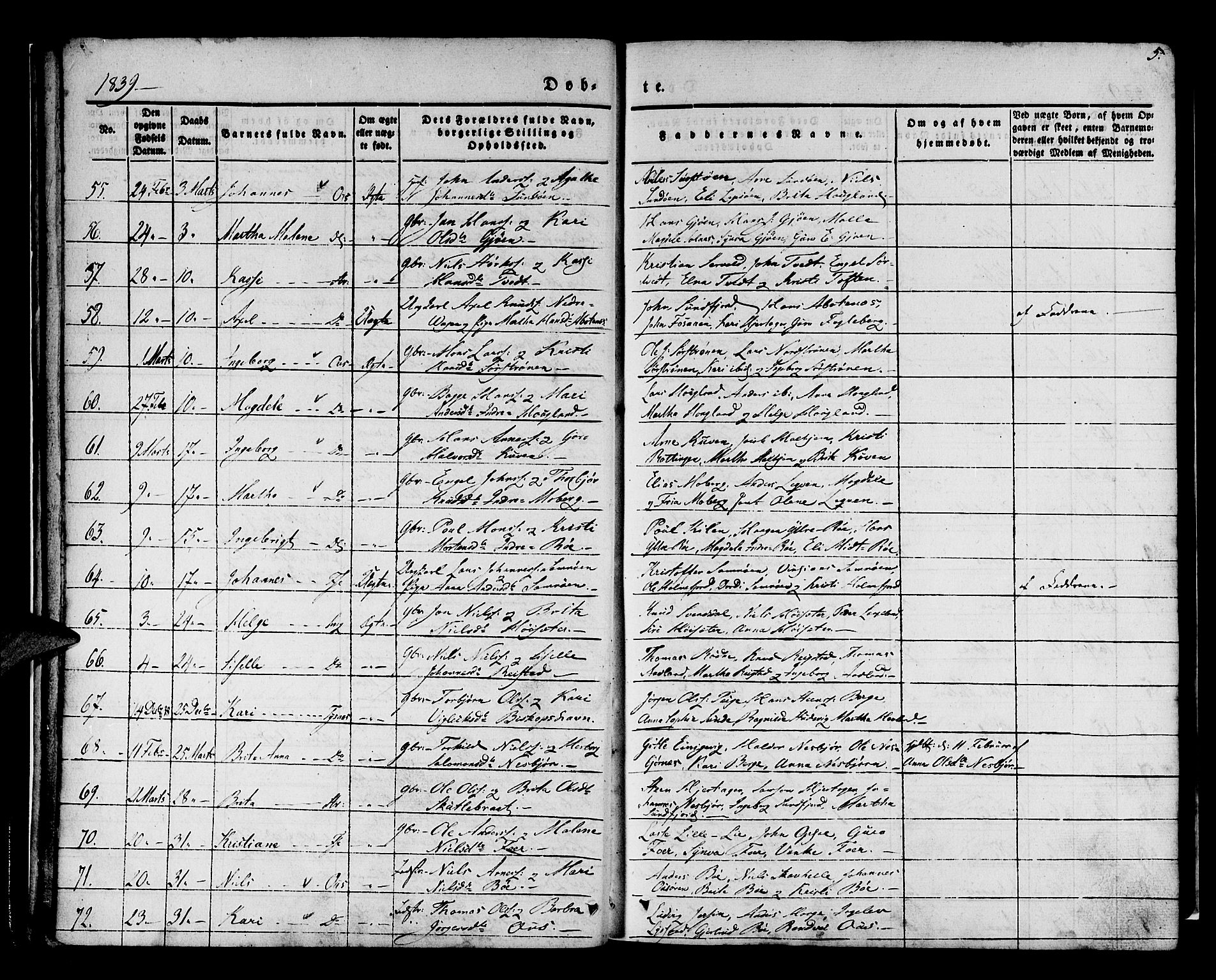 Os sokneprestembete, SAB/A-99929: Parish register (official) no. A 15, 1839-1851, p. 5