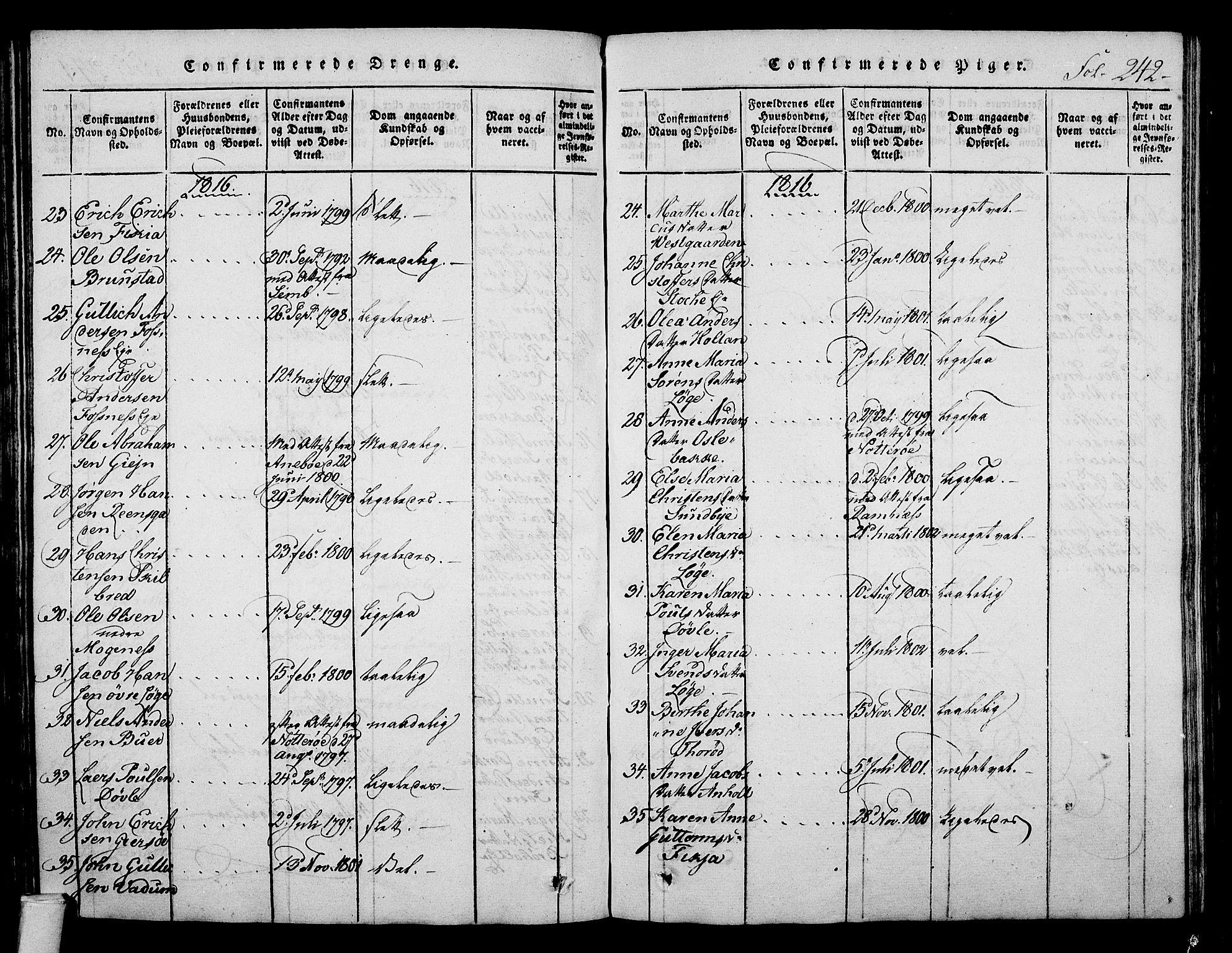 Stokke kirkebøker, SAKO/A-320/F/Fa/L0005: Parish register (official) no. I 5, 1815-1826, p. 242