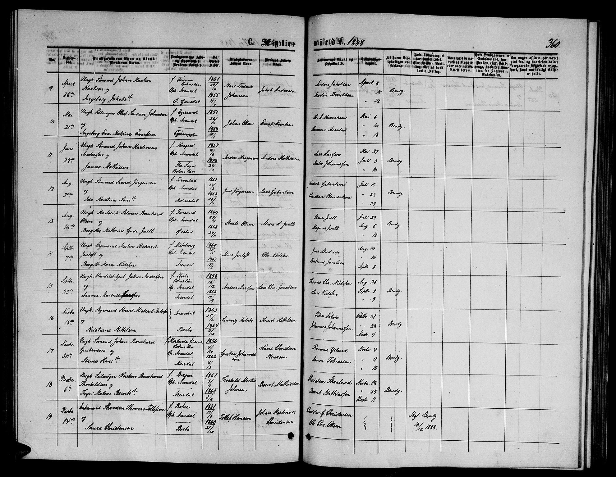 Arendal sokneprestkontor, Trefoldighet, AV/SAK-1111-0040/F/Fb/L0005: Parish register (copy) no. B 5, 1874-1888, p. 360