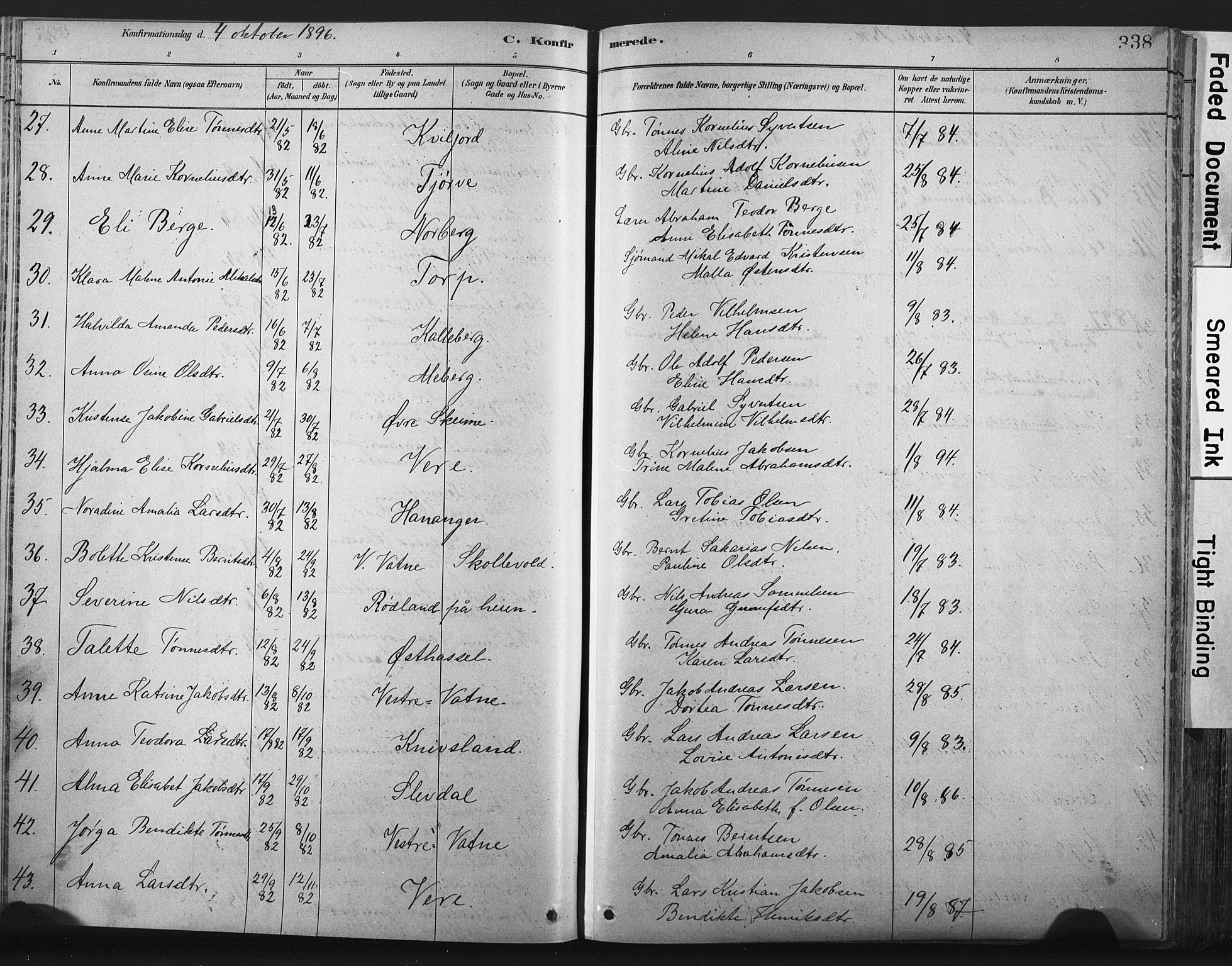 Lista sokneprestkontor, AV/SAK-1111-0027/F/Fa/L0012: Parish register (official) no. A 12, 1879-1903, p. 338