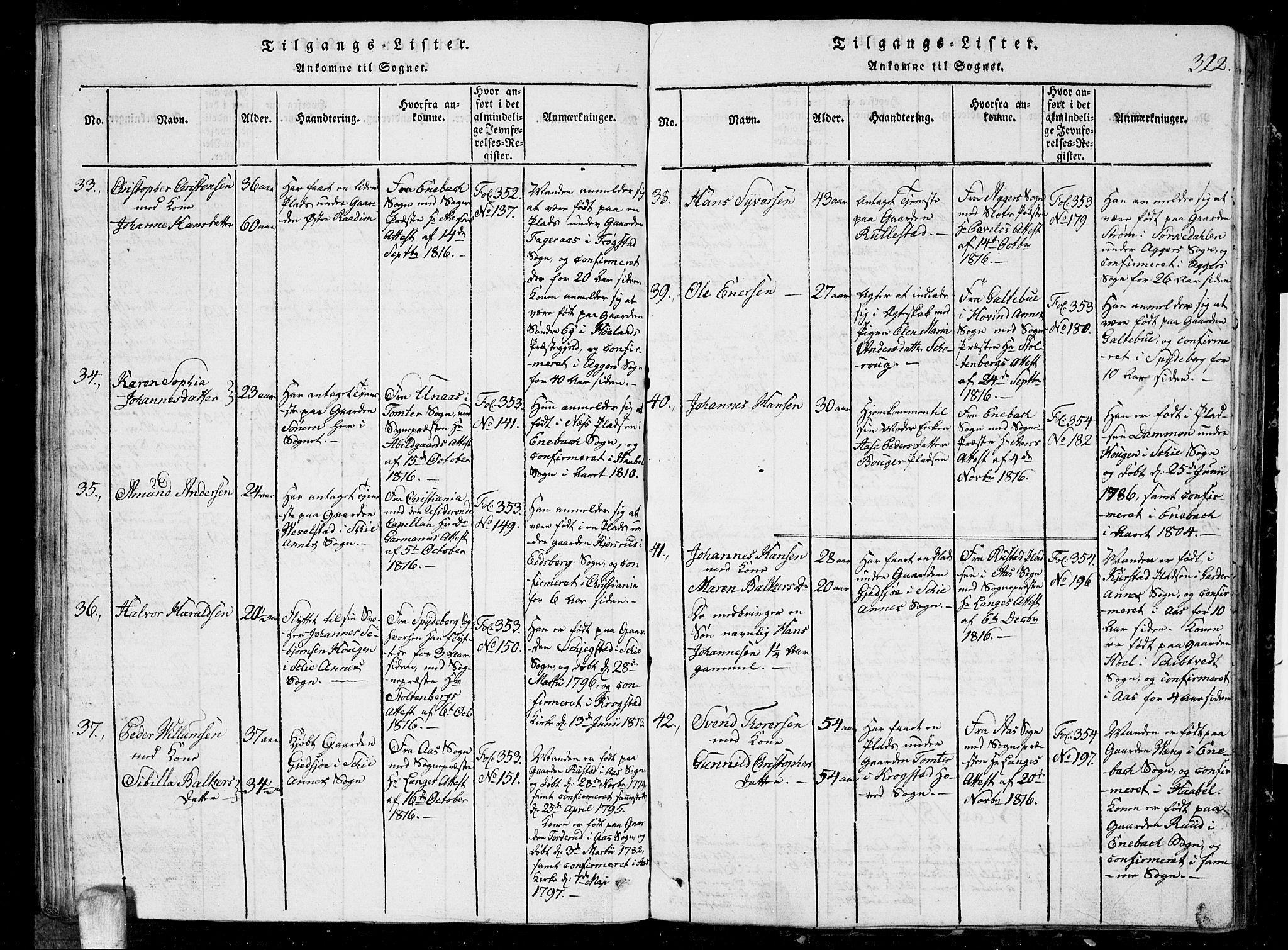 Kråkstad prestekontor Kirkebøker, AV/SAO-A-10125a/G/Ga/L0001: Parish register (copy) no. I 1, 1813-1824, p. 322