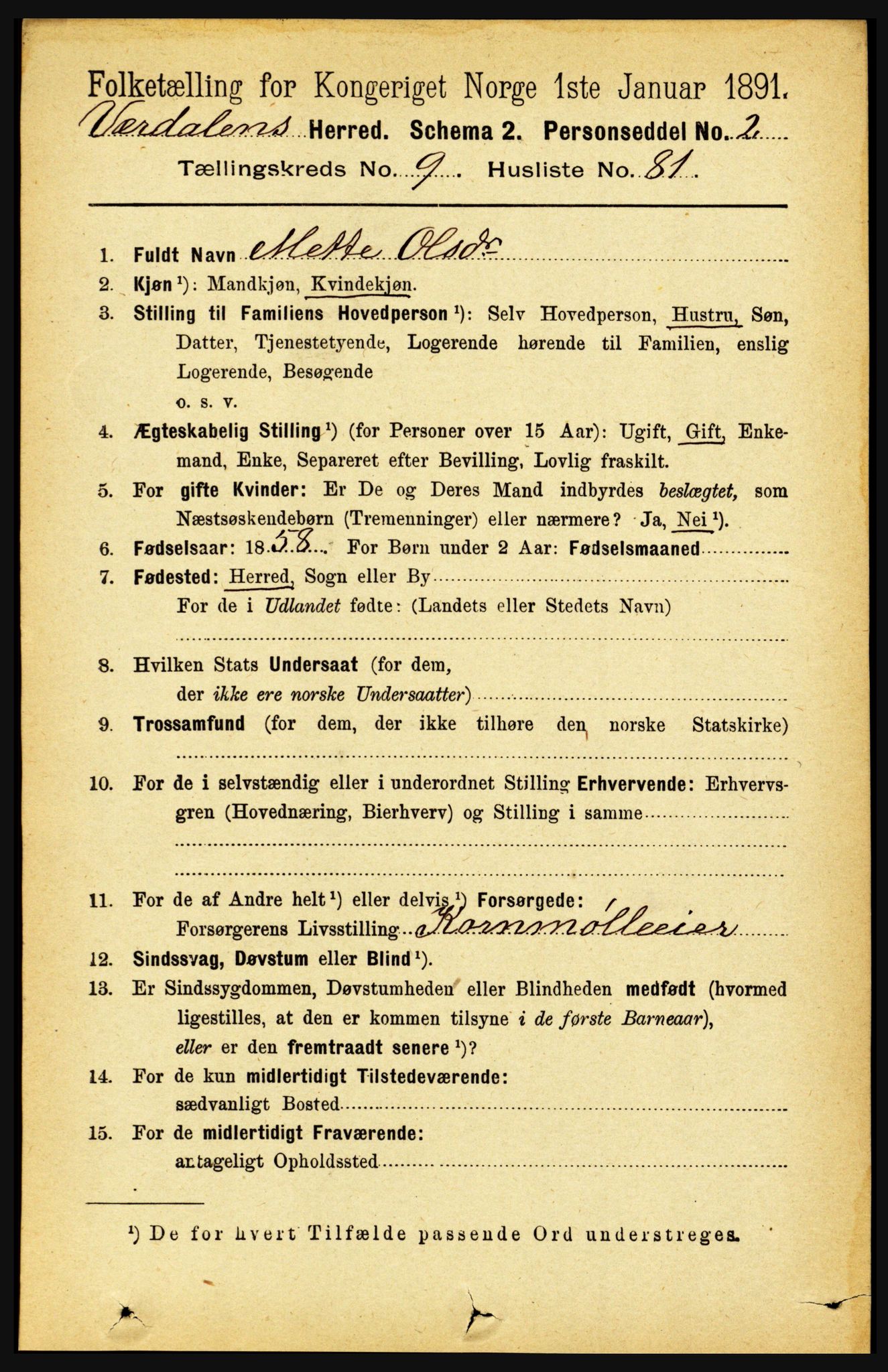 RA, 1891 census for 1721 Verdal, 1891, p. 5518