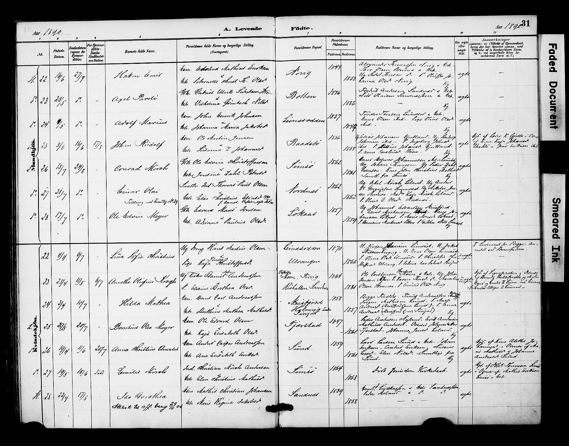 Ministerialprotokoller, klokkerbøker og fødselsregistre - Nordland, AV/SAT-A-1459/831/L0471: Parish register (official) no. 831A02, 1886-1901, p. 31