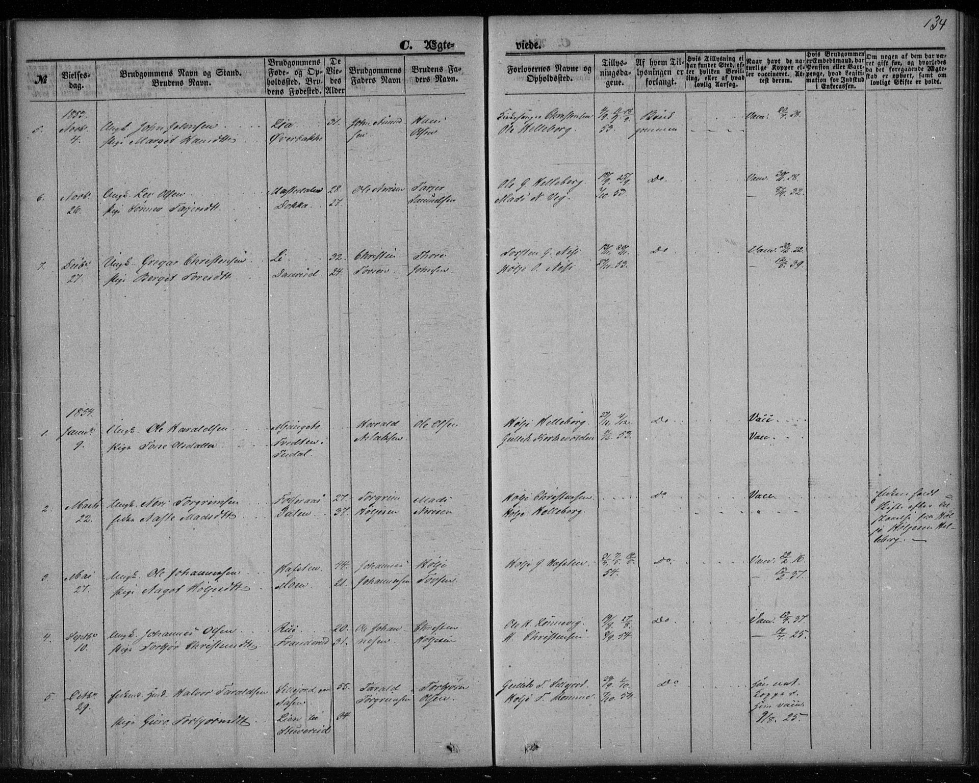 Gransherad kirkebøker, AV/SAKO-A-267/F/Fa/L0002: Parish register (official) no. I 2, 1844-1859, p. 134