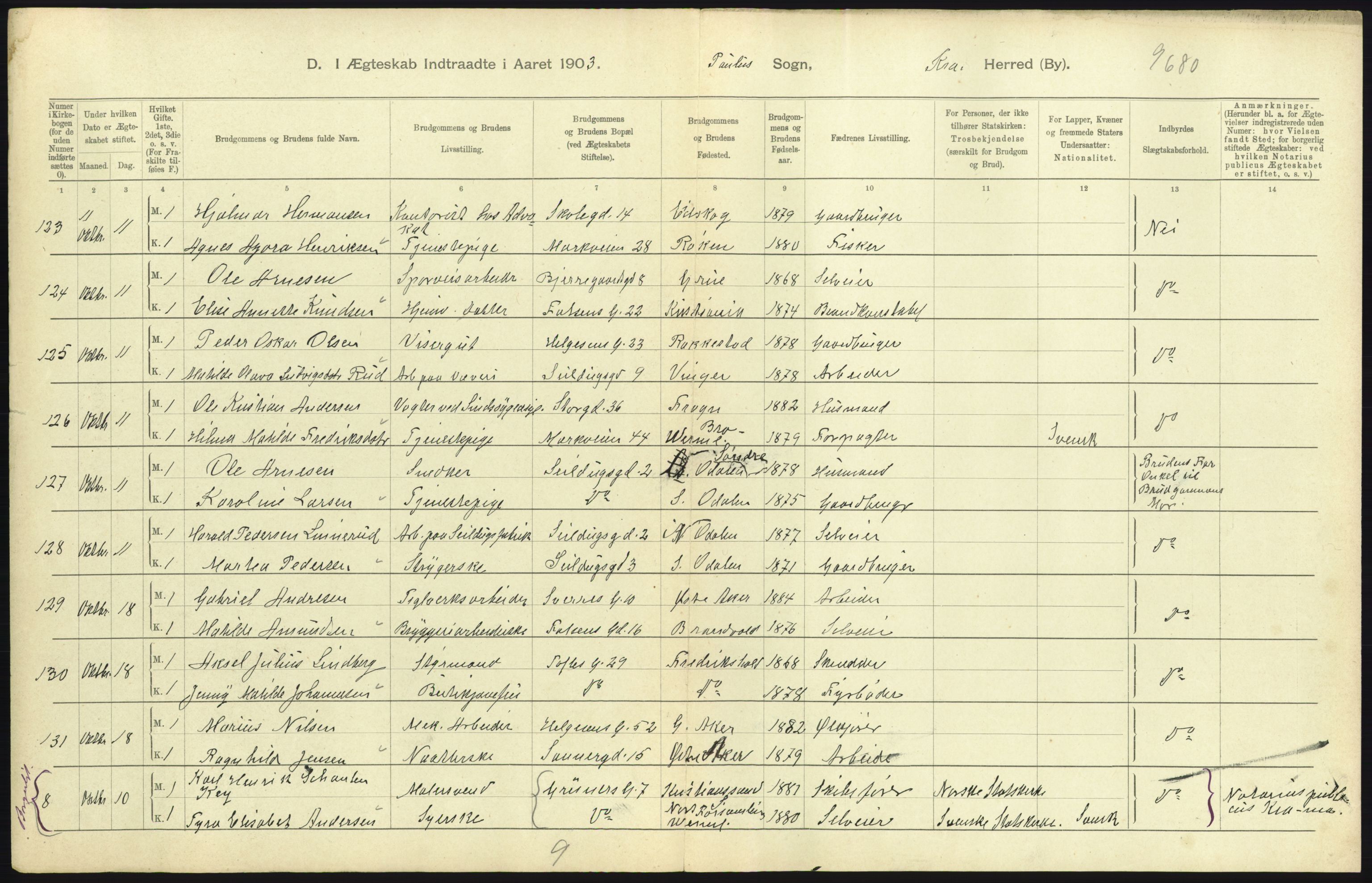 Statistisk sentralbyrå, Sosiodemografiske emner, Befolkning, AV/RA-S-2228/D/Df/Dfa/Dfaa/L0004: Kristiania: Gifte, døde, 1903, p. 481