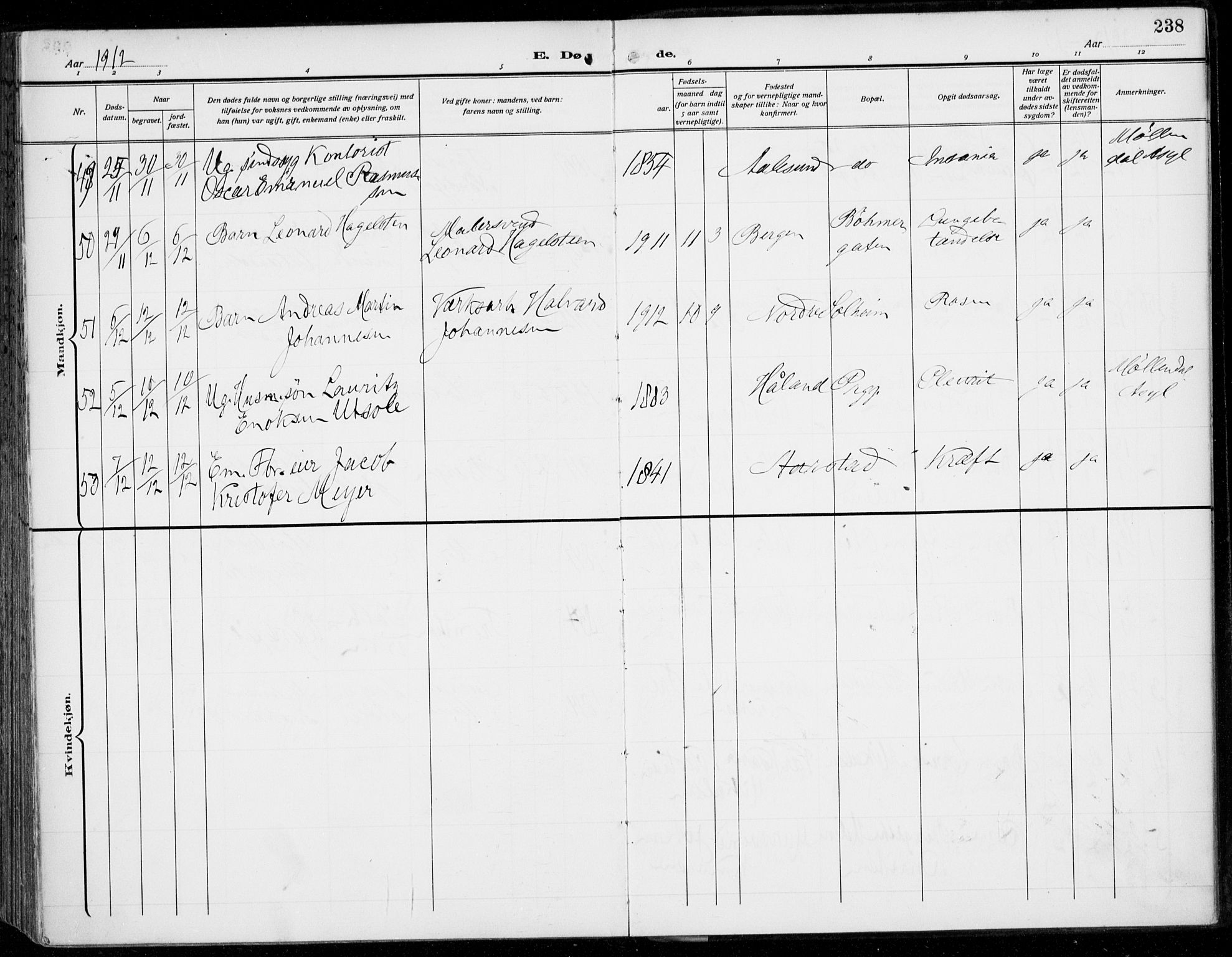 Årstad Sokneprestembete, AV/SAB-A-79301/H/Haa/L0009: Parish register (official) no. C 1, 1902-1918, p. 238