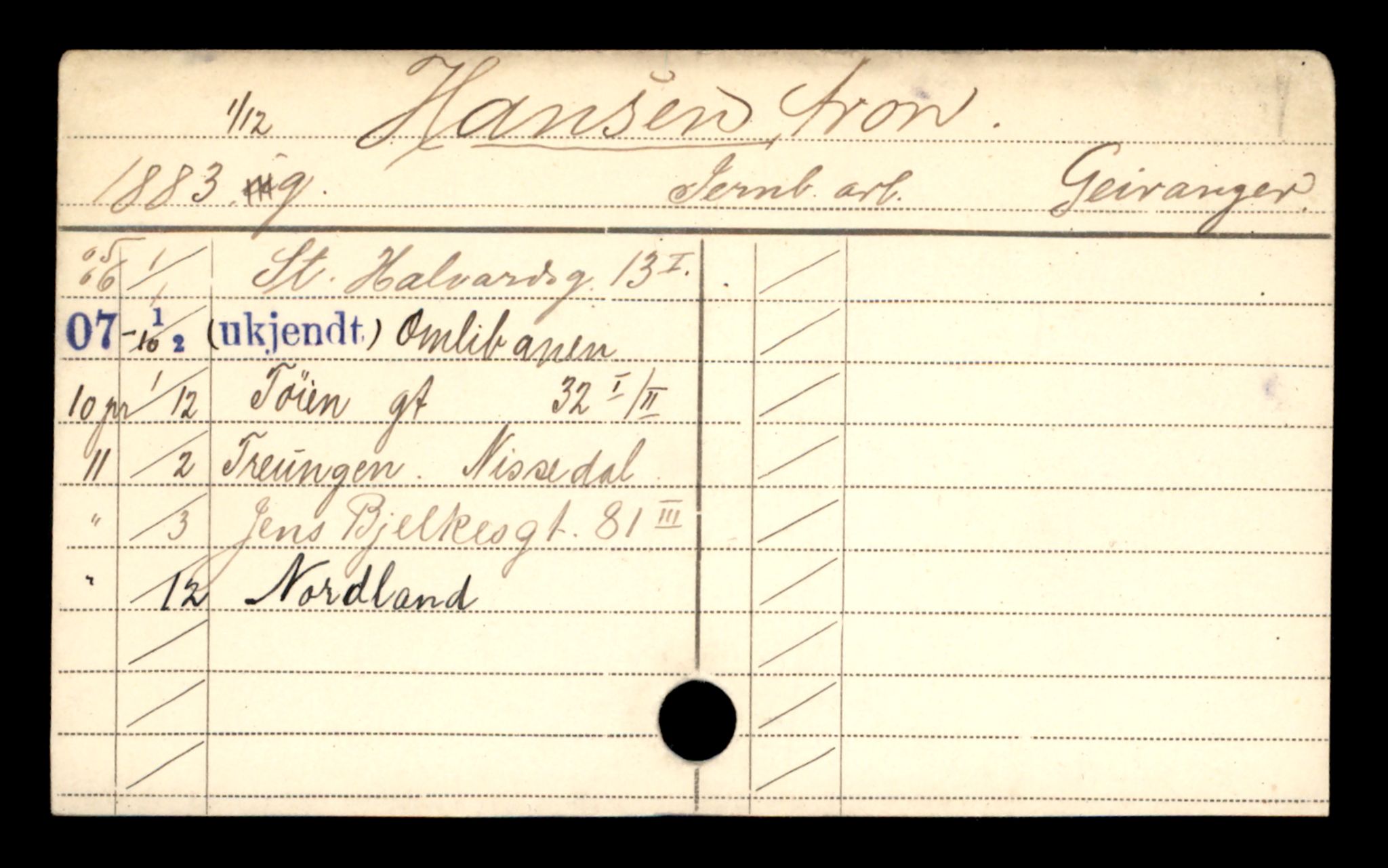 Oslo folkeregister, Registerkort, SAO/A-11715/D/Da/L0029: Menn: Hansen Arnulf - Hansen Hans, 1906-1919