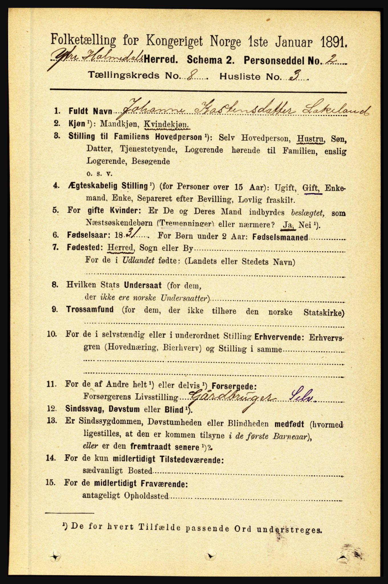 RA, 1891 census for 1429 Ytre Holmedal, 1891, p. 1772