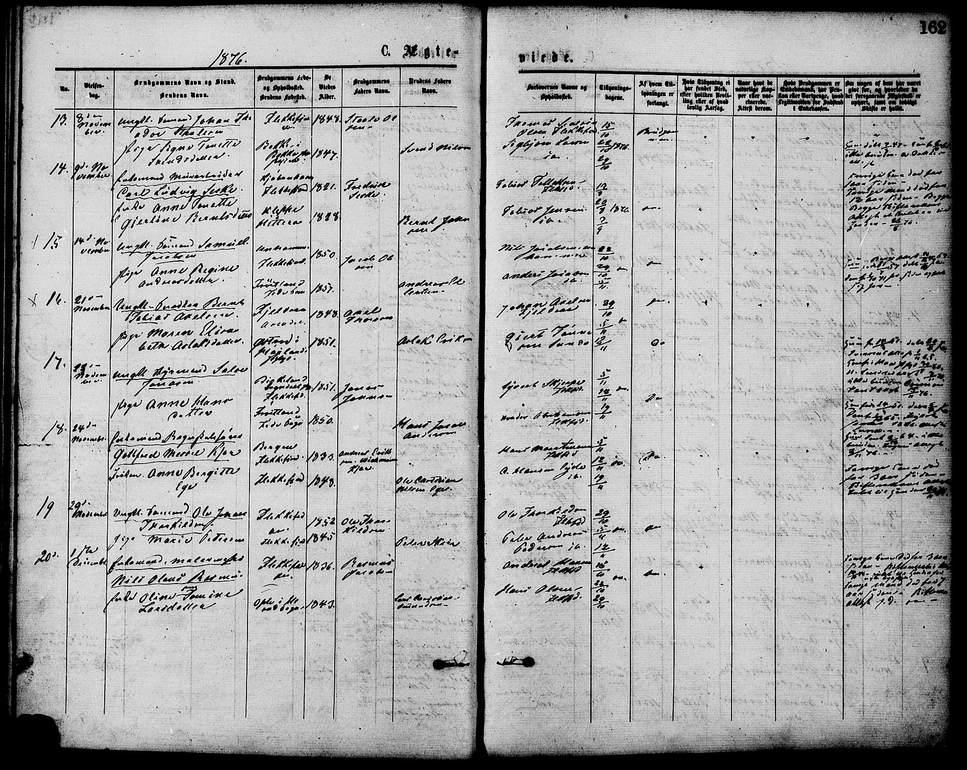 Flekkefjord sokneprestkontor, SAK/1111-0012/F/Fa/Fac/L0007: Parish register (official) no. A 7, 1875-1885, p. 162