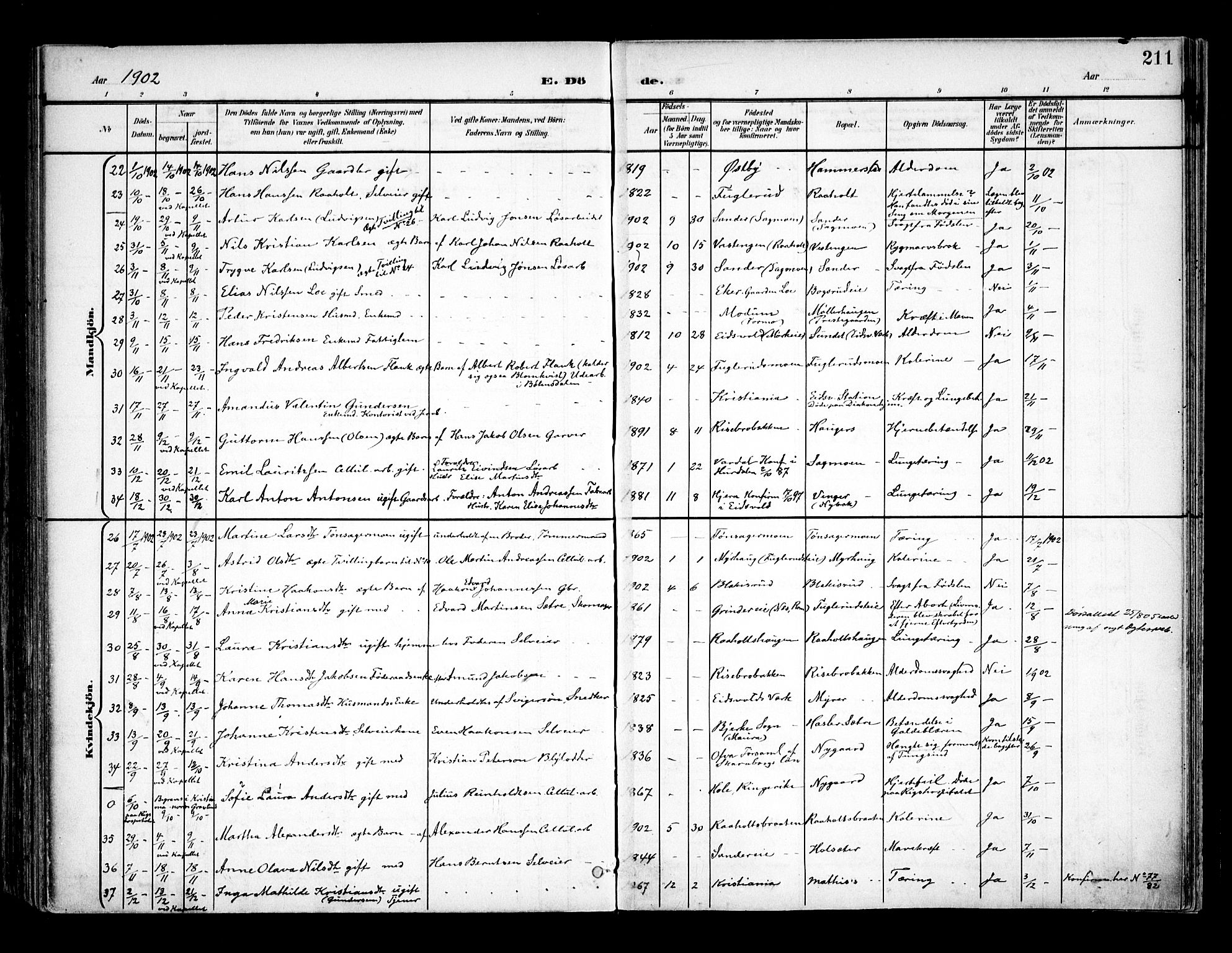 Eidsvoll prestekontor Kirkebøker, SAO/A-10888/F/Fa/L0006: Parish register (official) no. I 6, 1900-1907, p. 211