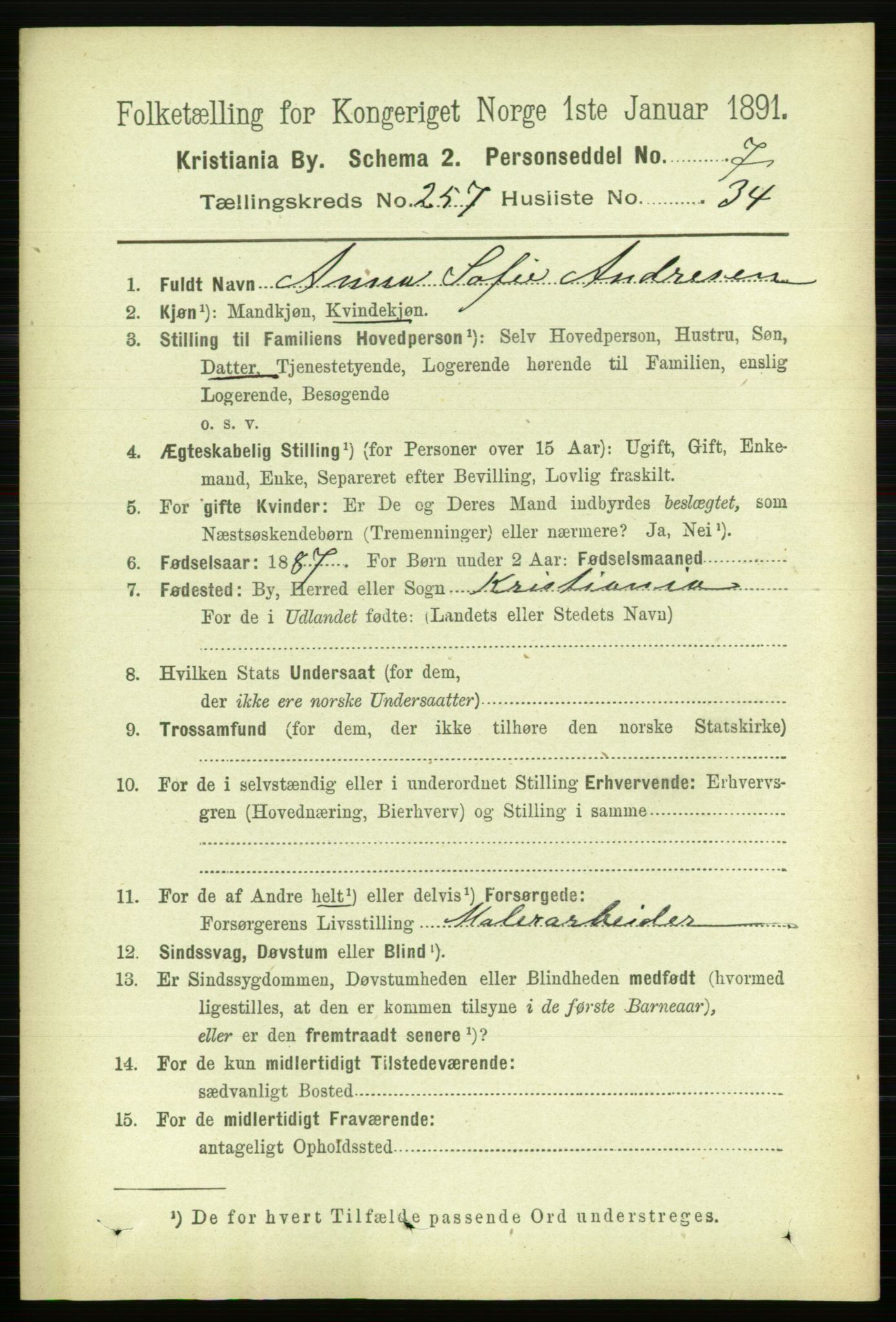 RA, 1891 census for 0301 Kristiania, 1891, p. 157045