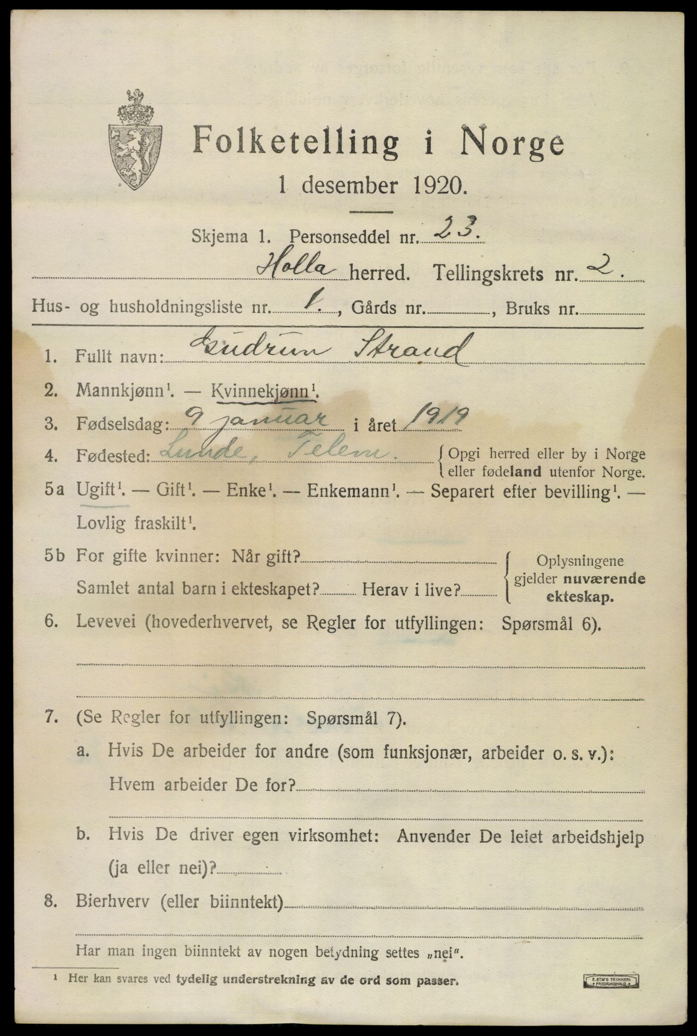 SAKO, 1920 census for Holla, 1920, p. 1779