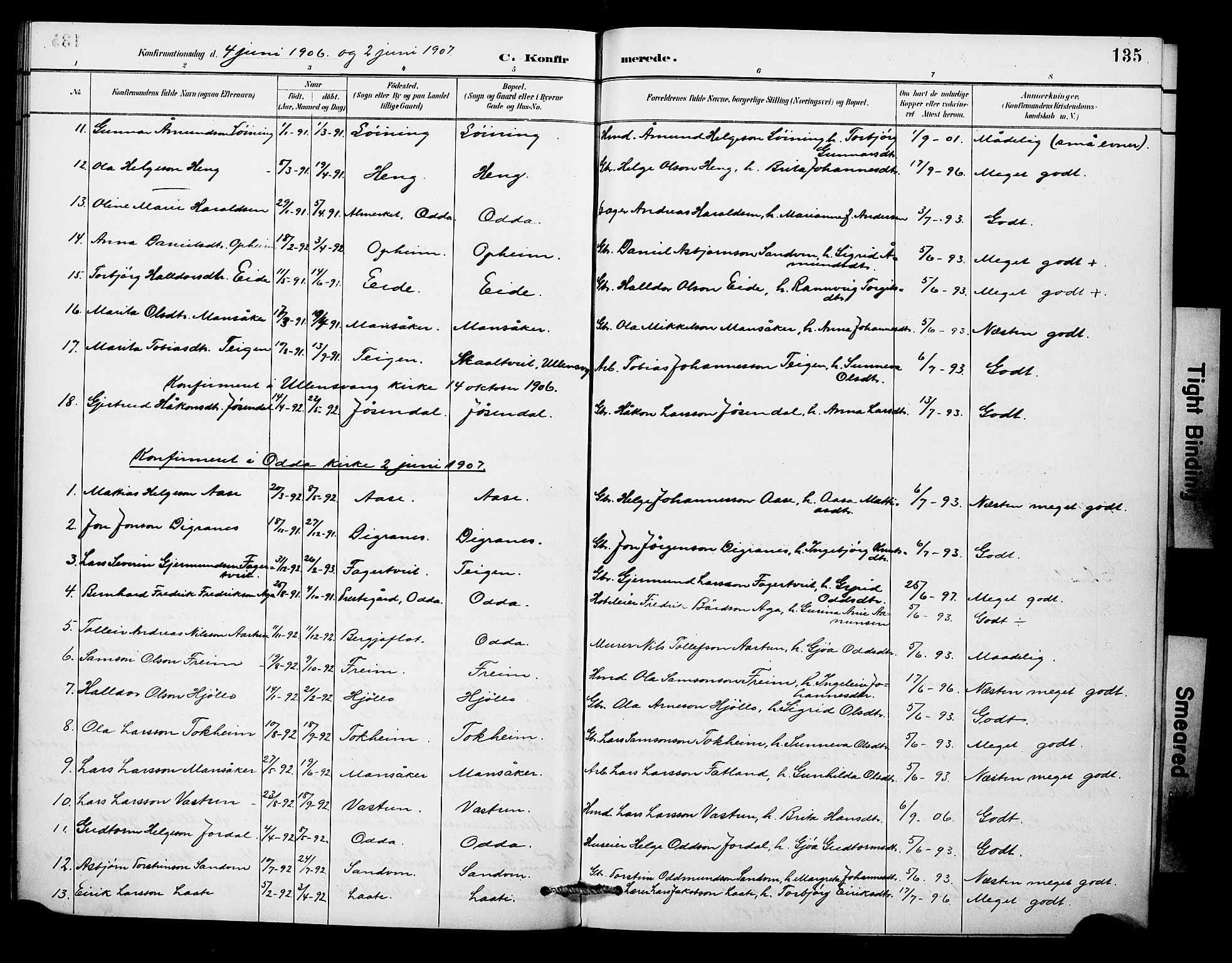 Odda Sokneprestembete, AV/SAB-A-77201/H/Hab: Parish register (copy) no. A 7, 1887-1912, p. 135