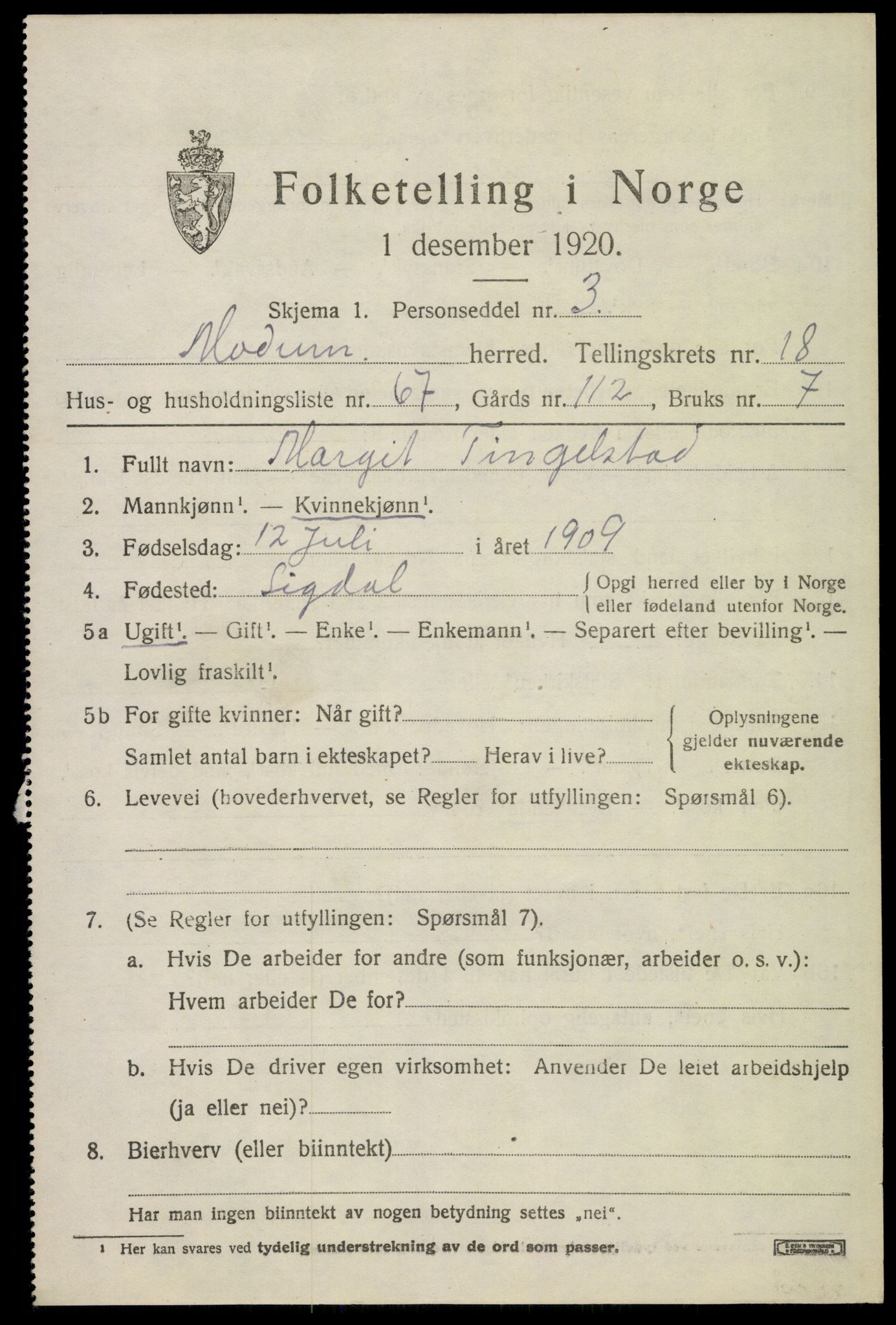 SAKO, 1920 census for Modum, 1920, p. 21673