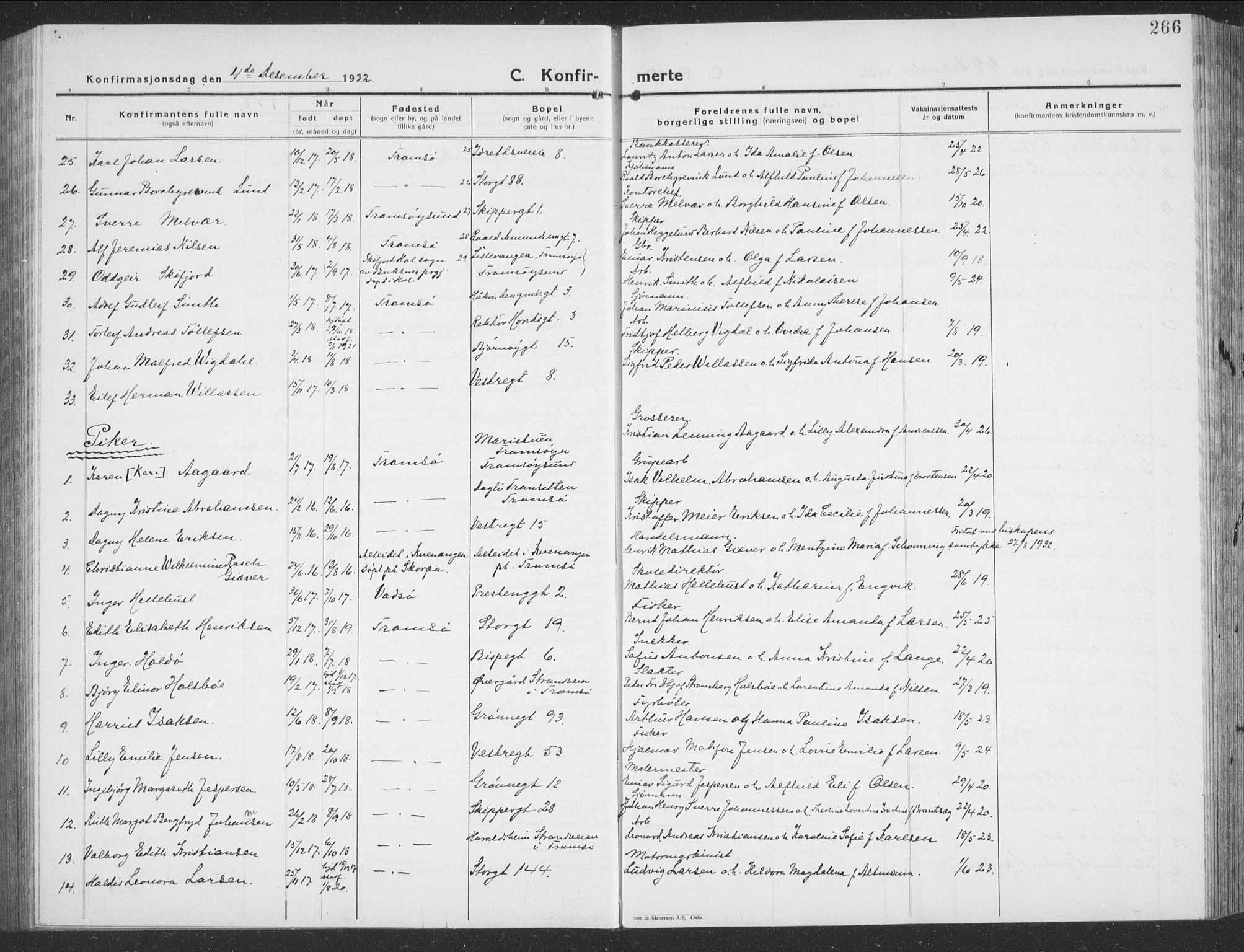 Tromsø sokneprestkontor/stiftsprosti/domprosti, SATØ/S-1343/G/Gb/L0010klokker: Parish register (copy) no. 10, 1925-1937, p. 266