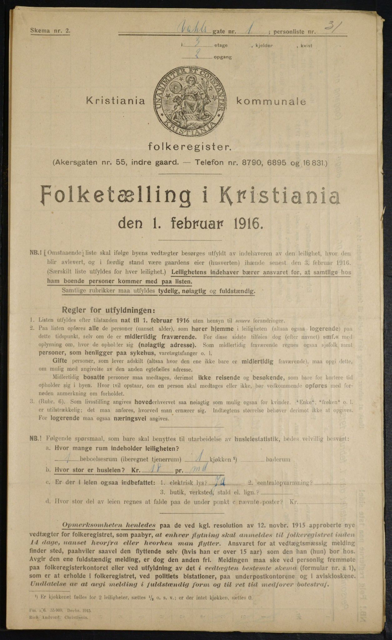 OBA, Municipal Census 1916 for Kristiania, 1916, p. 125132