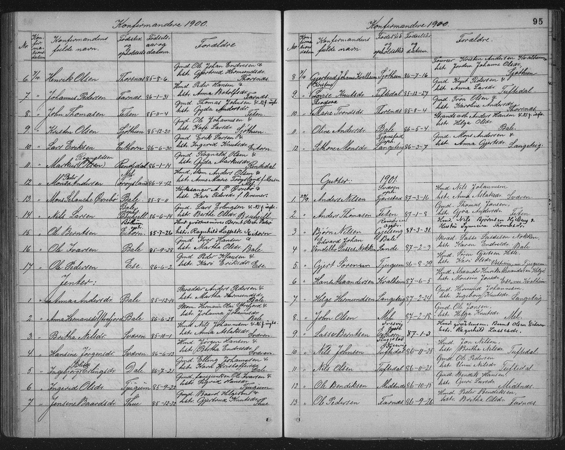 Balestrand sokneprestembete, AV/SAB-A-79601/H/Hab/Haba/L0002: Parish register (copy) no. A 2, 1880-1919, p. 95