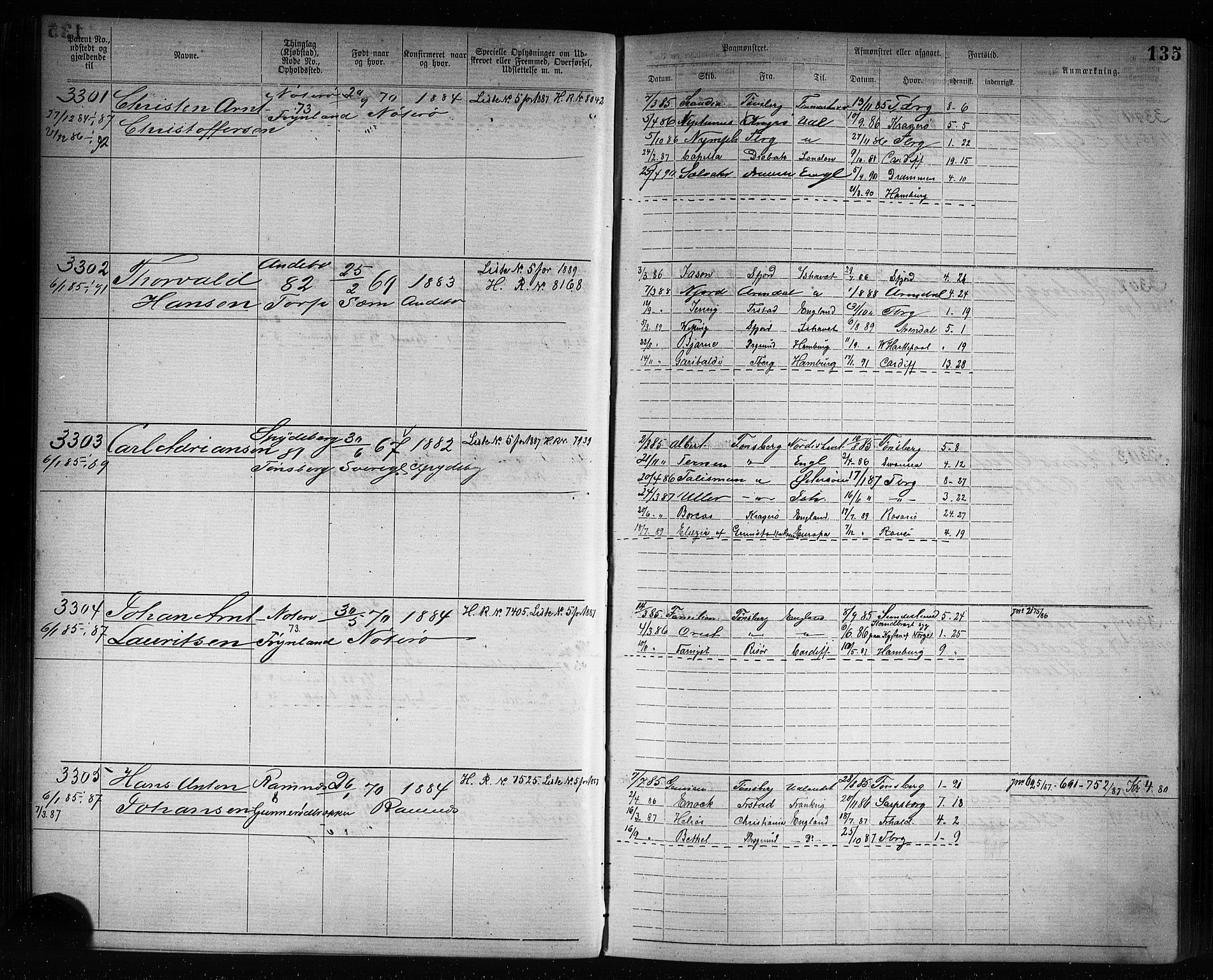 Tønsberg innrulleringskontor, SAKO/A-786/F/Fb/L0007: Annotasjonsrulle Patent nr. 2636-5150, 1881-1892, p. 136