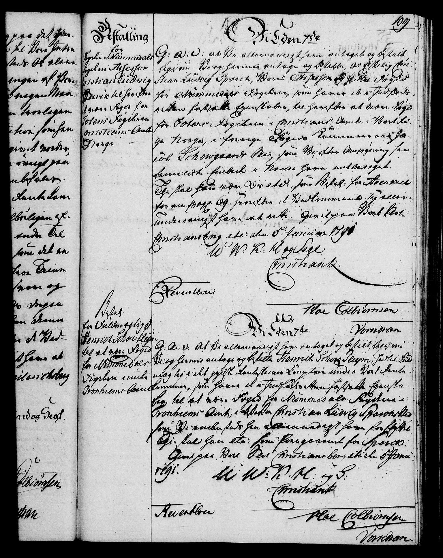Rentekammeret, Kammerkanselliet, RA/EA-3111/G/Gg/Gge/L0006: Norsk bestallingsprotokoll med register (merket RK 53.30), 1773-1814, p. 109