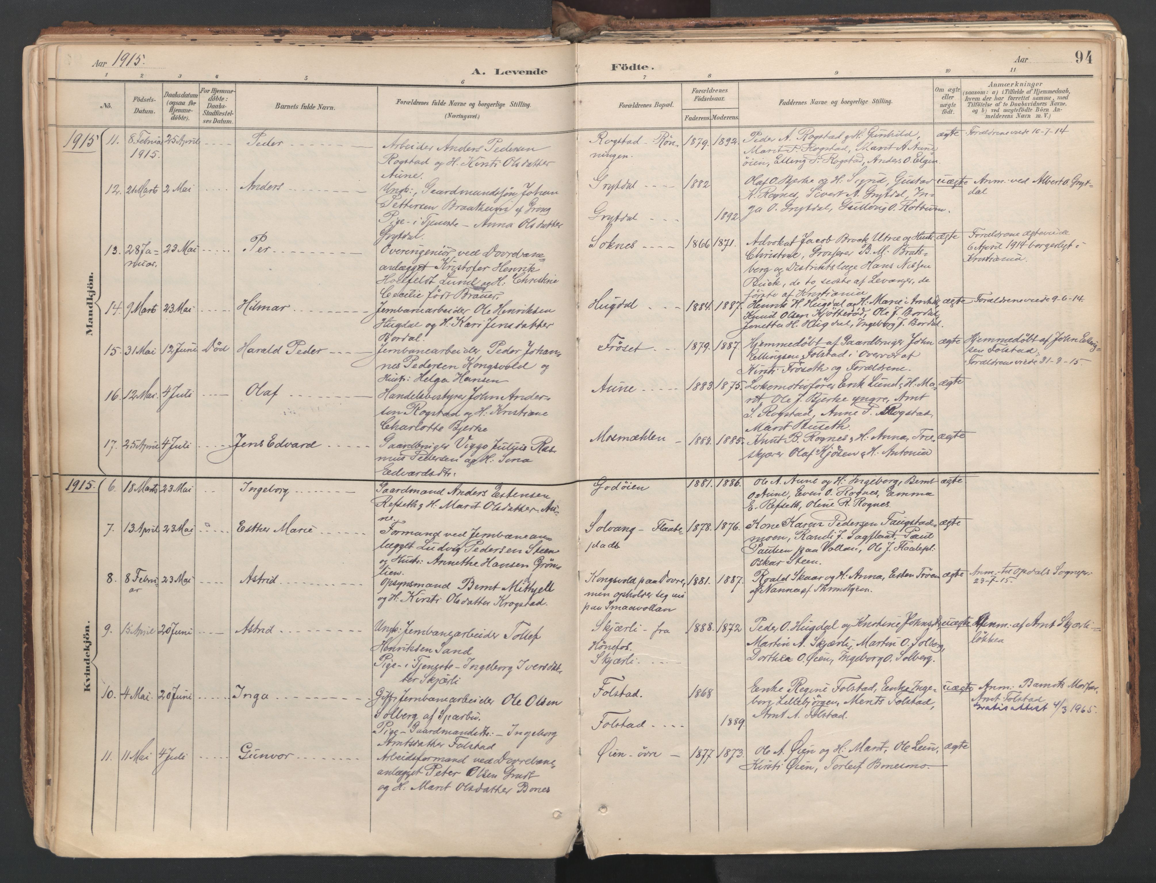 Ministerialprotokoller, klokkerbøker og fødselsregistre - Sør-Trøndelag, SAT/A-1456/687/L1004: Parish register (official) no. 687A10, 1891-1923, p. 94