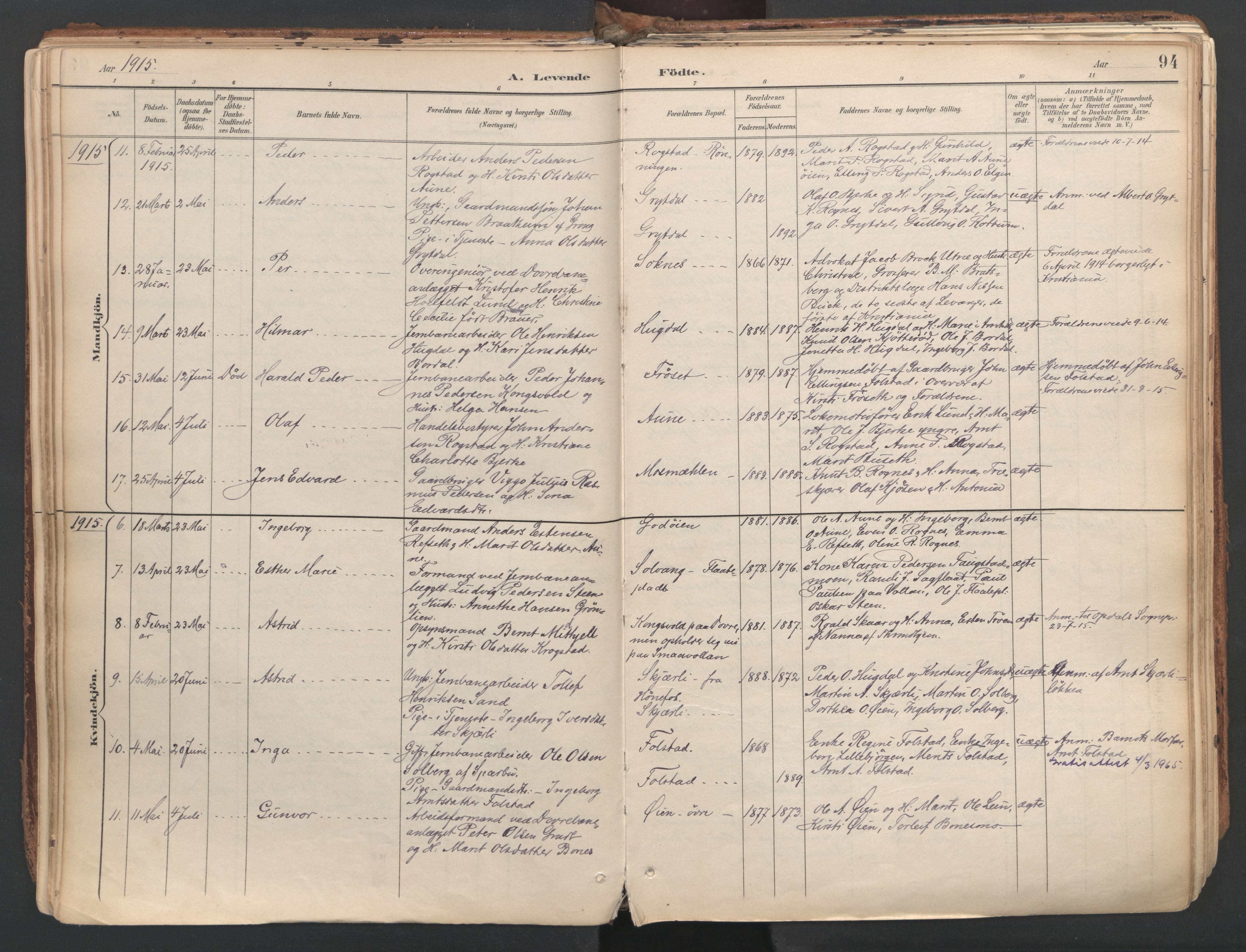 Ministerialprotokoller, klokkerbøker og fødselsregistre - Sør-Trøndelag, AV/SAT-A-1456/687/L1004: Parish register (official) no. 687A10, 1891-1923, p. 94