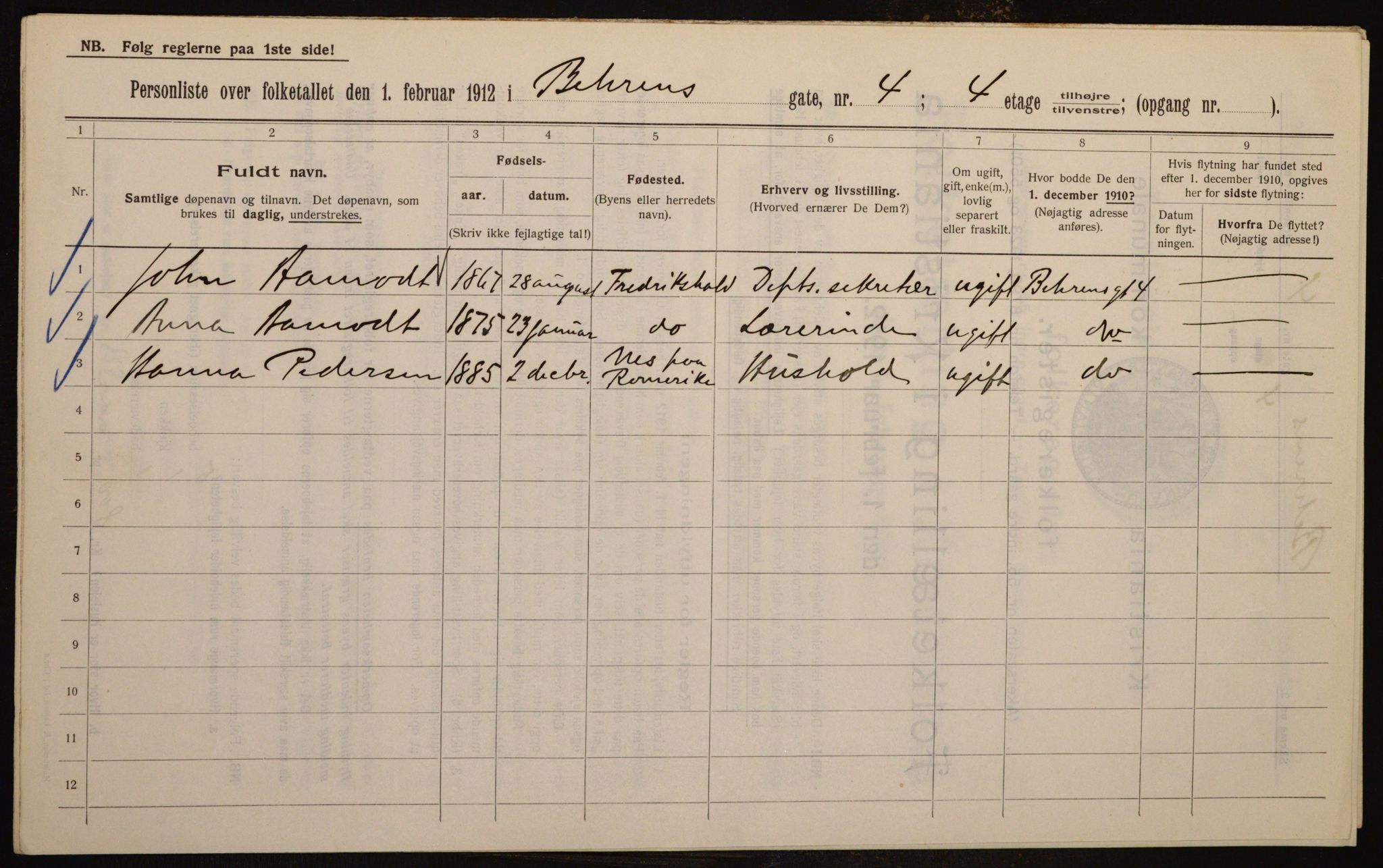 OBA, Municipal Census 1912 for Kristiania, 1912, p. 3280