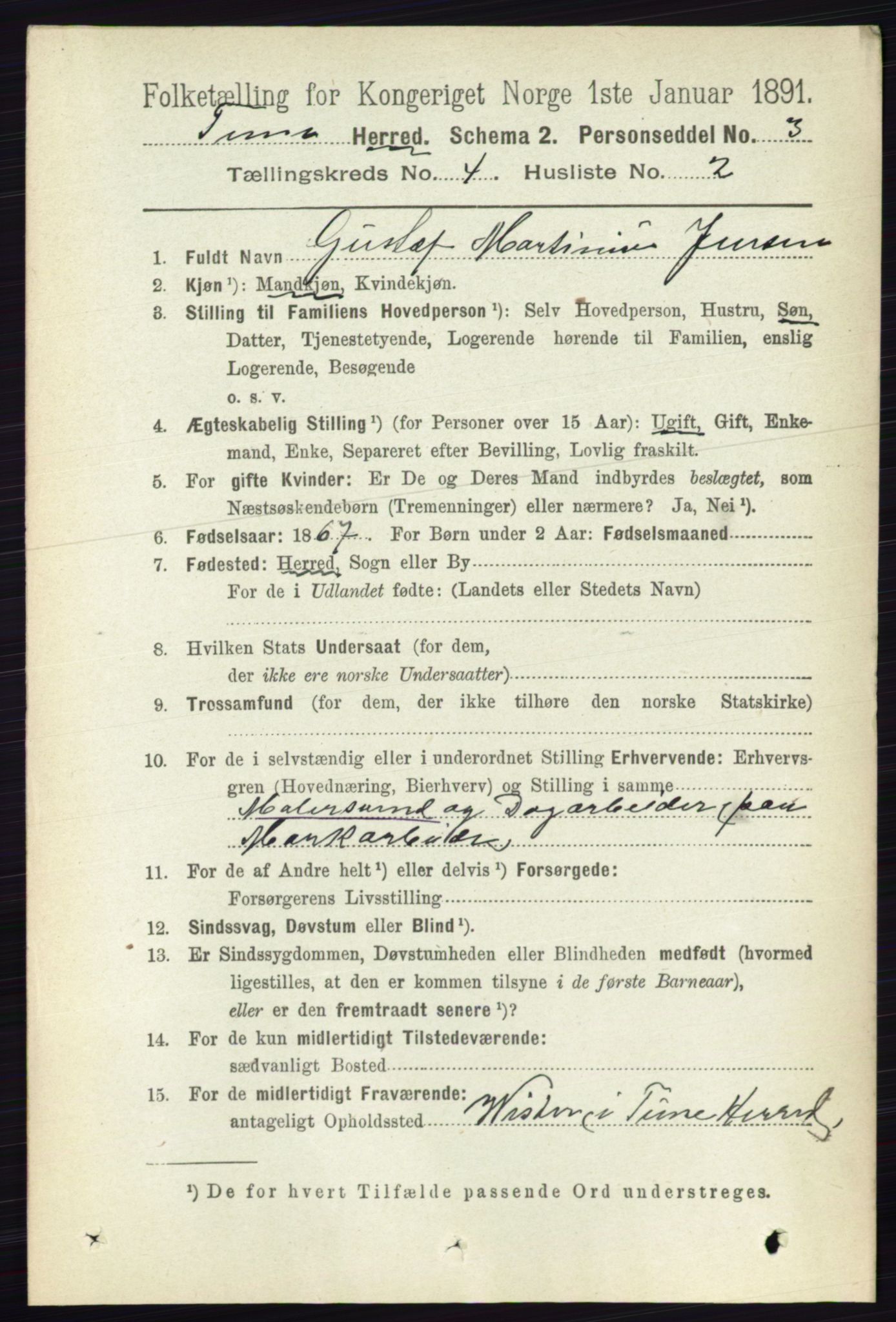 RA, 1891 census for 0130 Tune, 1891, p. 2205