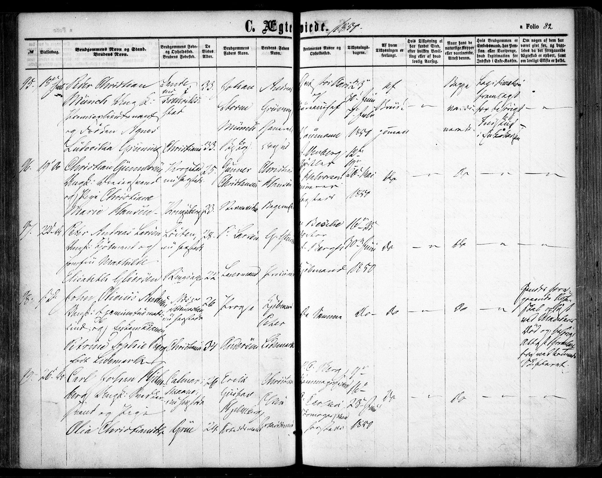 Oslo domkirke Kirkebøker, SAO/A-10752/F/Fa/L0020: Parish register (official) no. 20, 1848-1865, p. 82