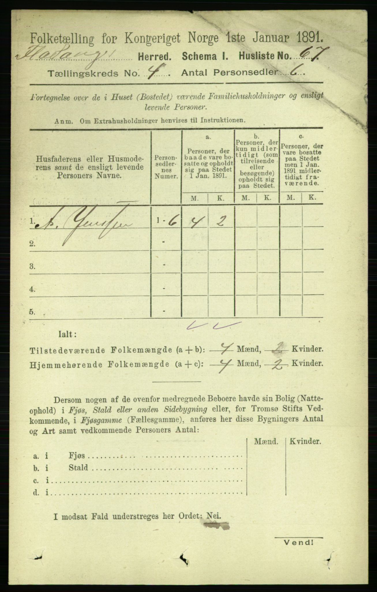 RA, 1891 census for 1749 Flatanger, 1891, p. 1760