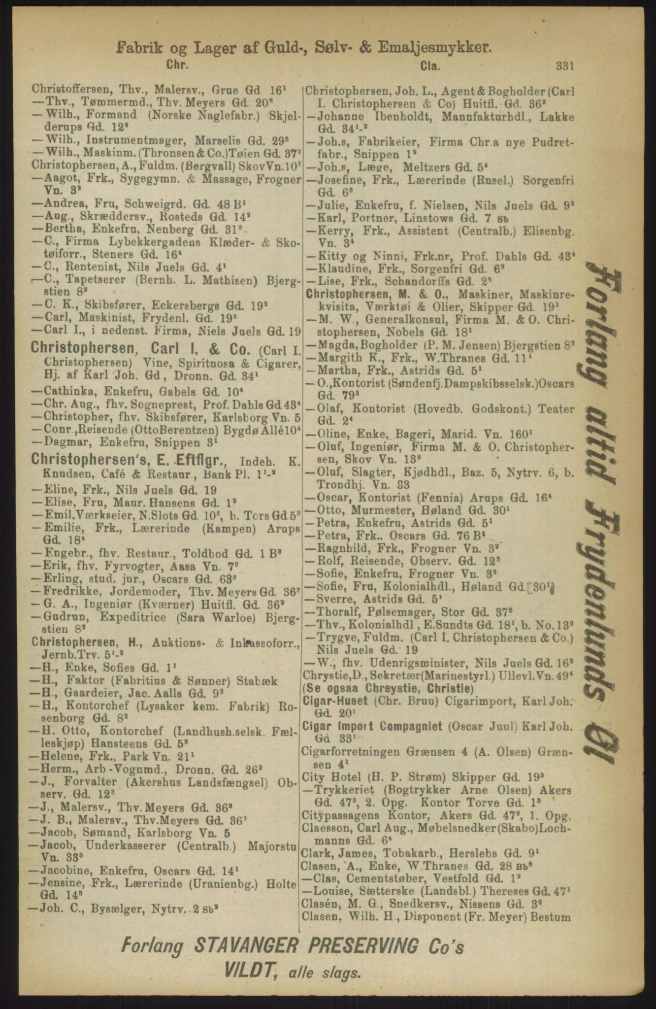 Kristiania/Oslo adressebok, PUBL/-, 1911, p. 331