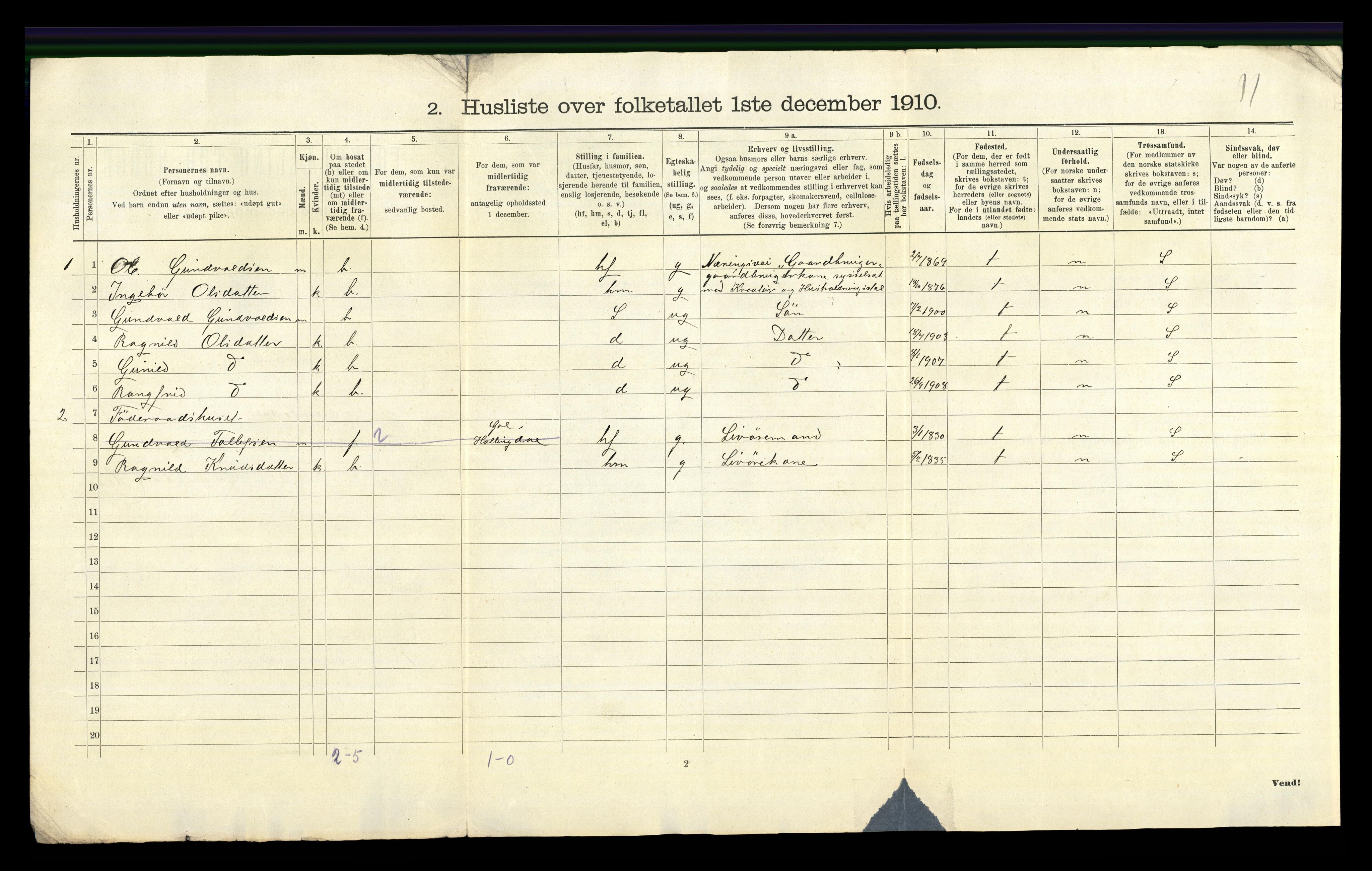 RA, 1910 census for Hemsedal, 1910, p. 35