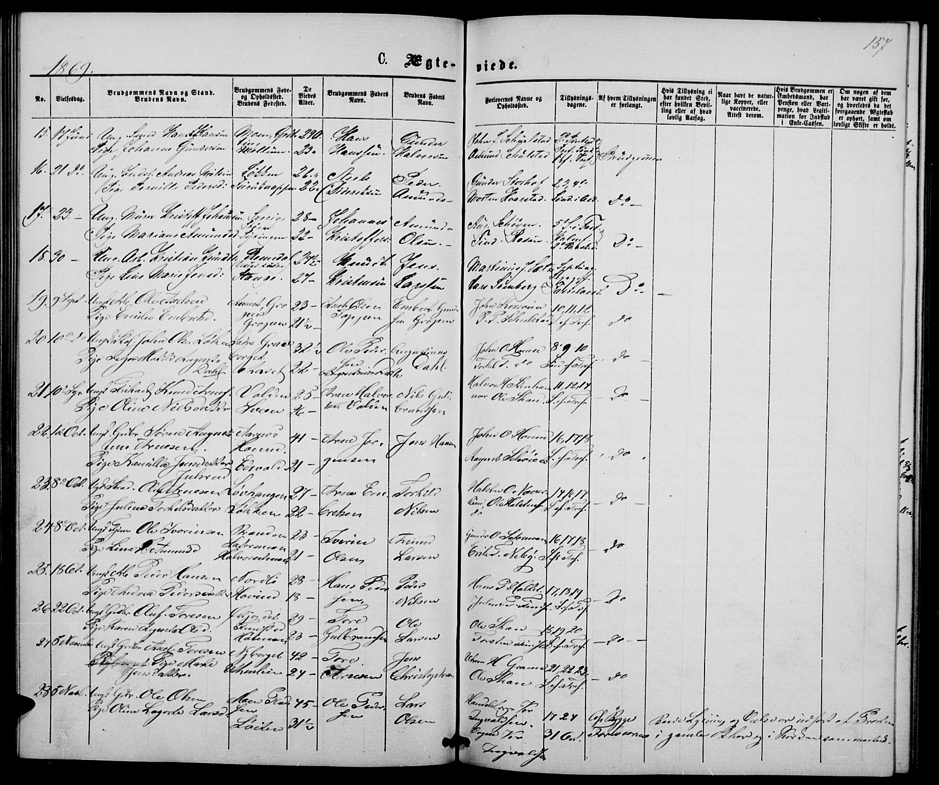 Elverum prestekontor, SAH/PREST-044/H/Ha/Hab/L0004: Parish register (copy) no. 4, 1866-1874, p. 157