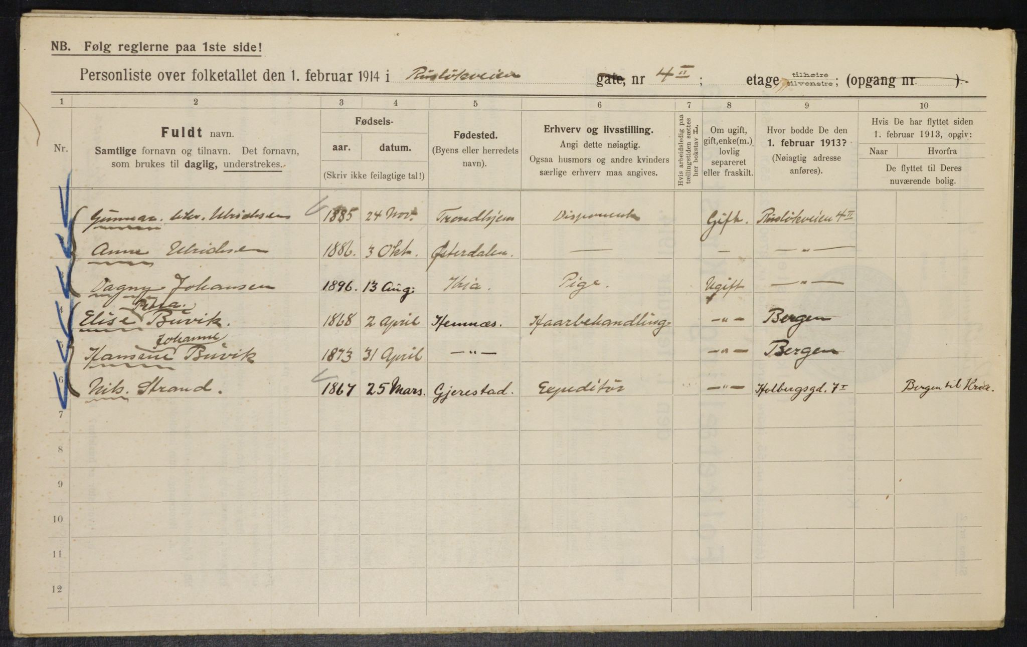 OBA, Municipal Census 1914 for Kristiania, 1914, p. 84510