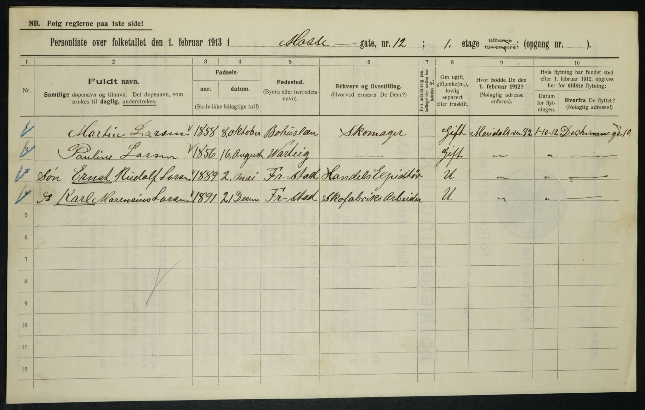 OBA, Municipal Census 1913 for Kristiania, 1913, p. 65817