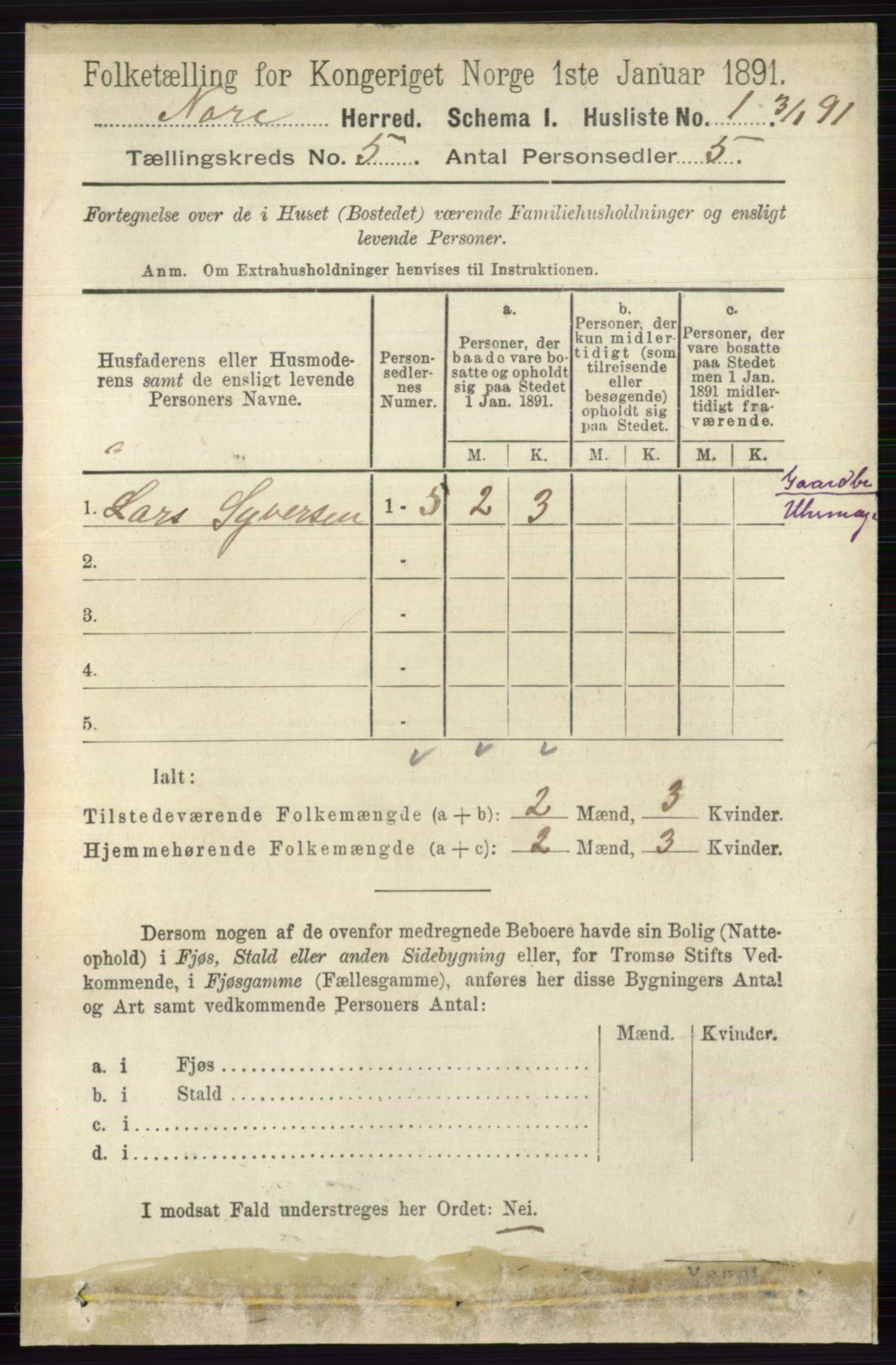 RA, 1891 census for 0633 Nore, 1891, p. 1529