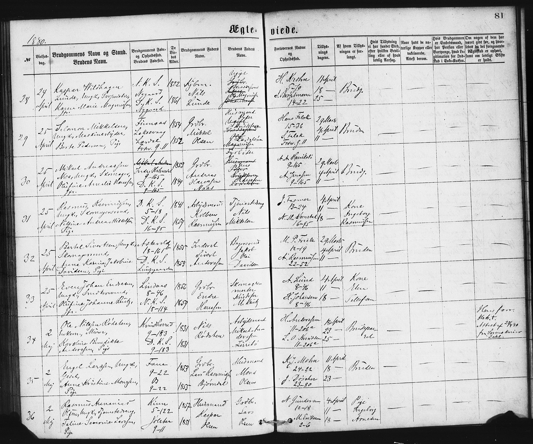 Domkirken sokneprestembete, SAB/A-74801/H/Haa/L0036: Parish register (official) no. D 3, 1875-1880, p. 81