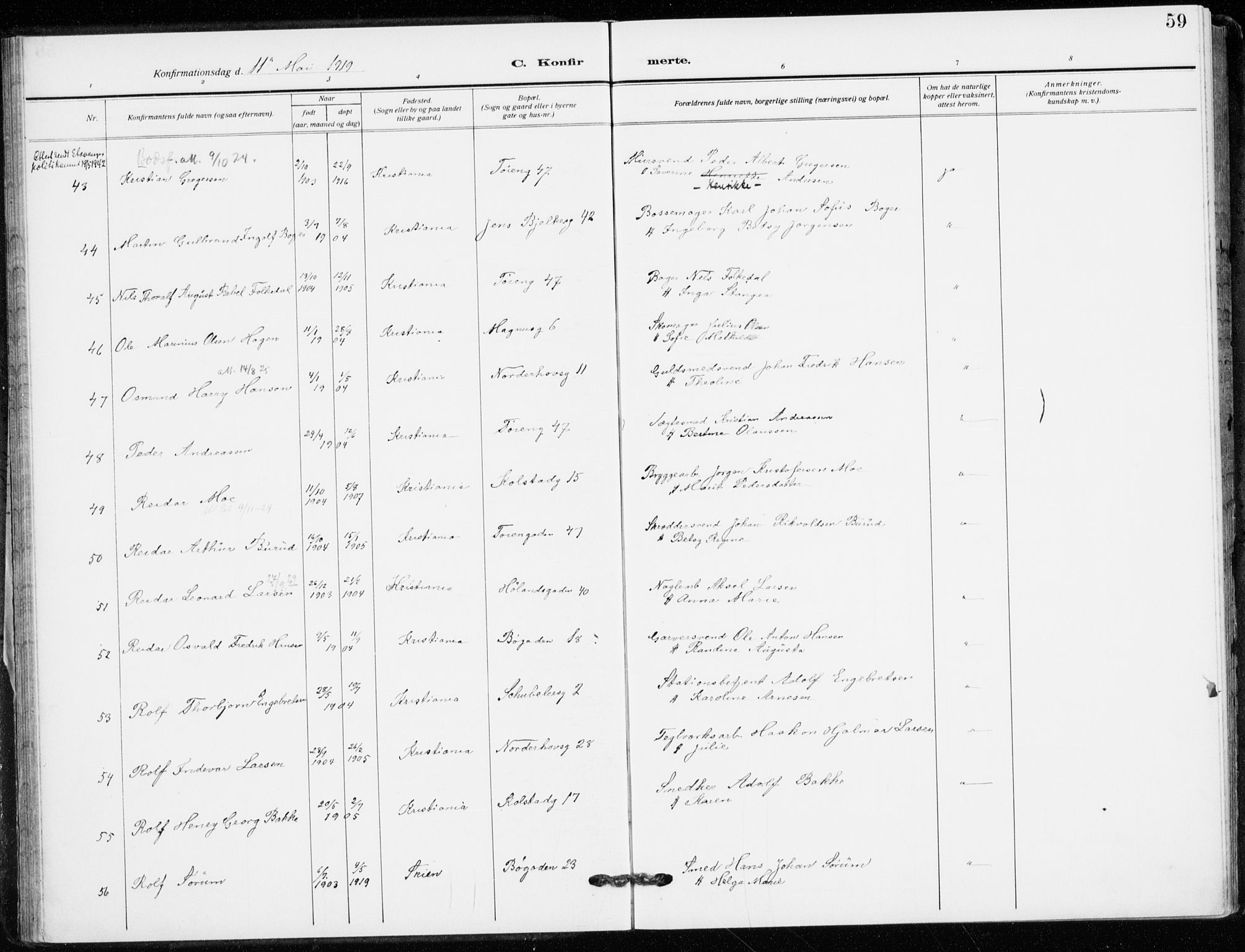 Kampen prestekontor Kirkebøker, SAO/A-10853/F/Fa/L0013: Parish register (official) no. I 13, 1917-1922, p. 59