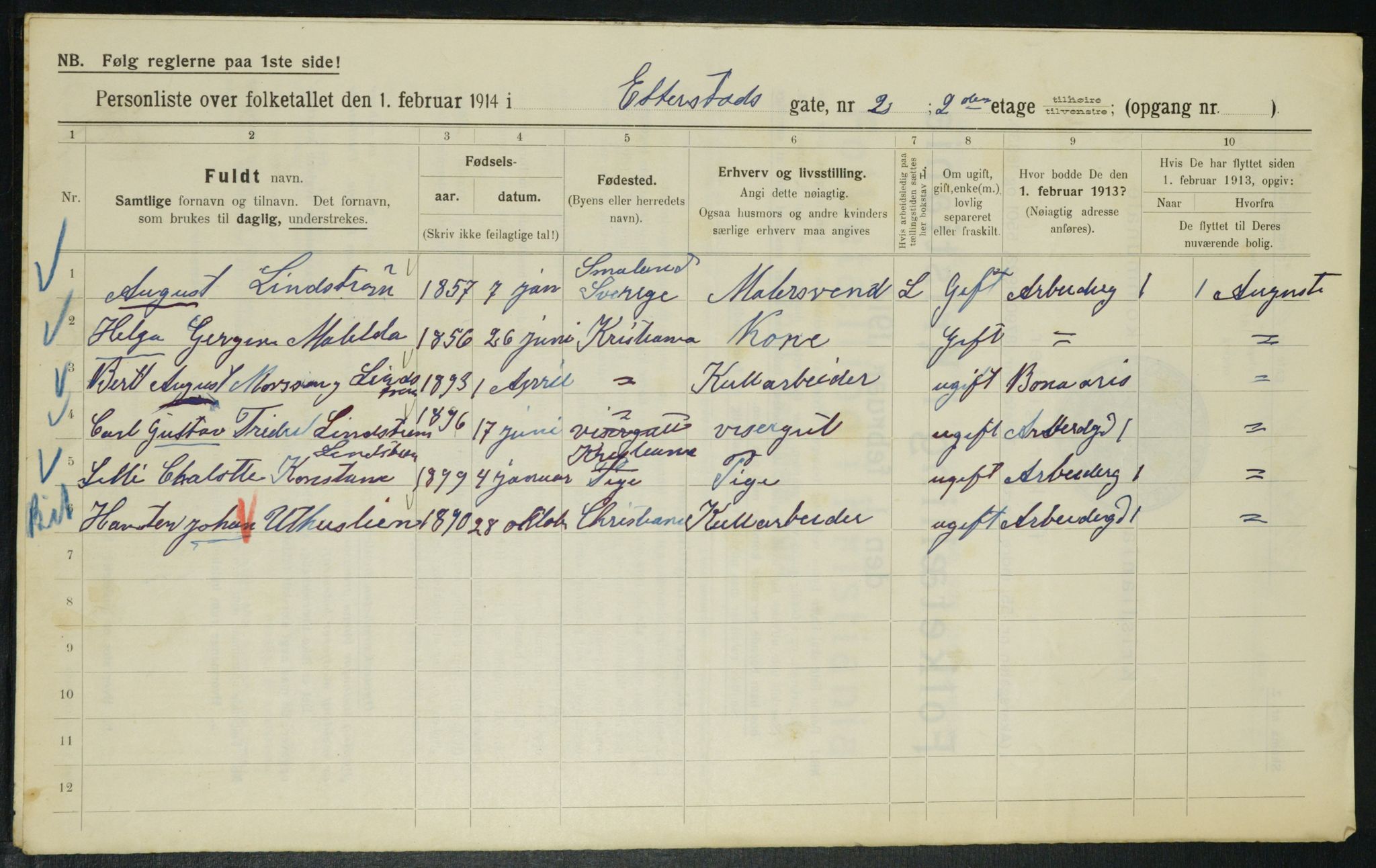 OBA, Municipal Census 1914 for Kristiania, 1914, p. 22515