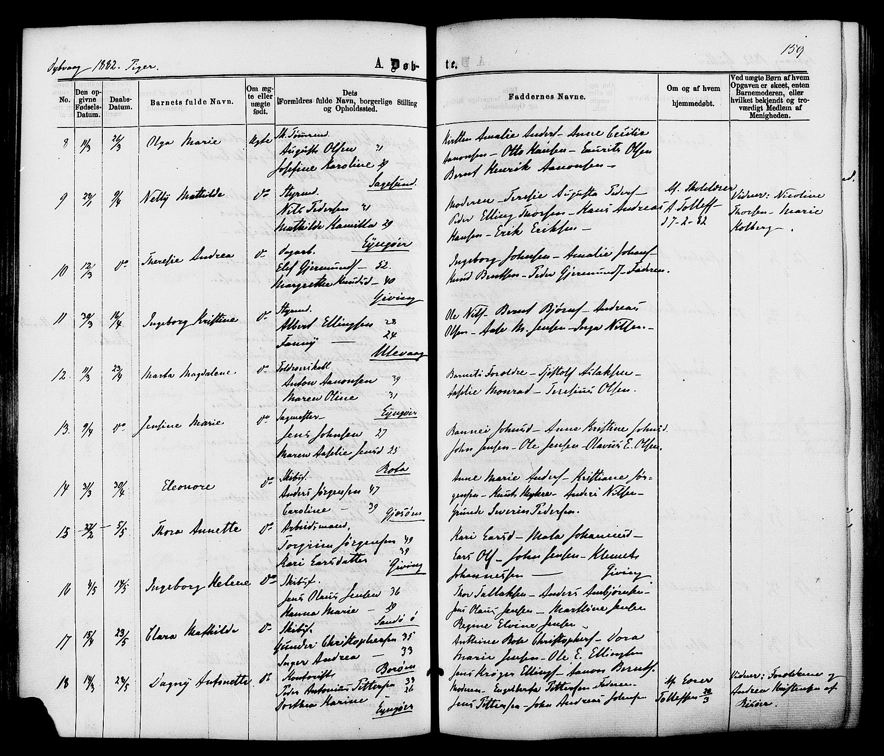 Dypvåg sokneprestkontor, SAK/1111-0007/F/Fa/Faa/L0007: Parish register (official) no. A 7/ 1, 1872-1884, p. 159