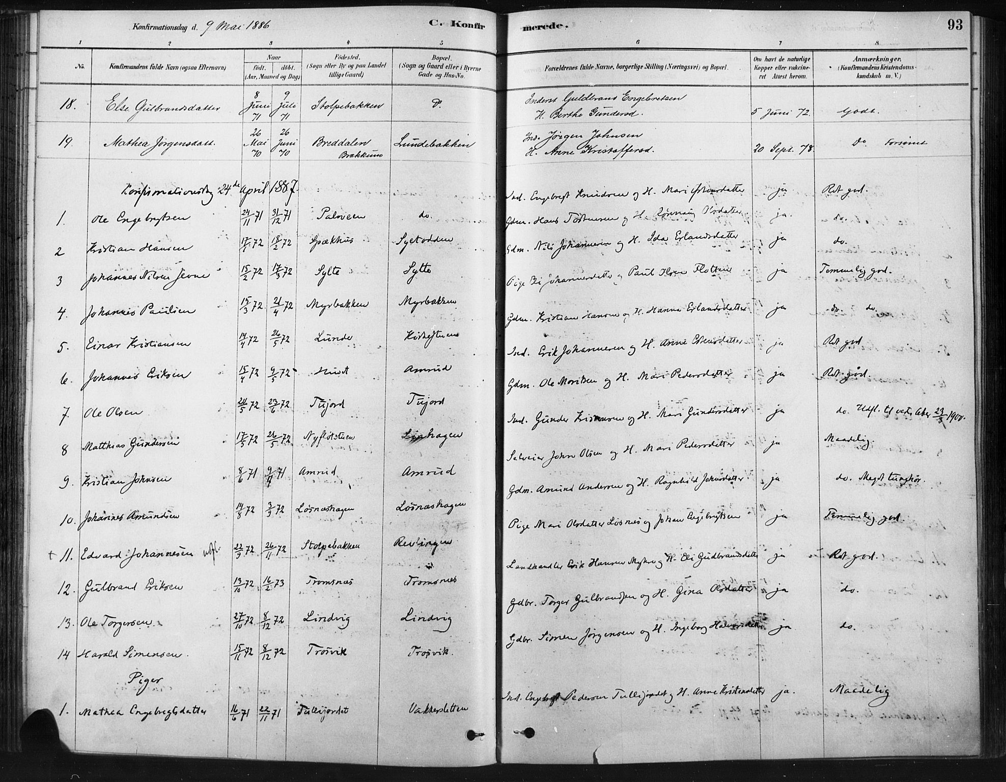 Ringebu prestekontor, SAH/PREST-082/H/Ha/Haa/L0009: Parish register (official) no. 9, 1878-1898, p. 93