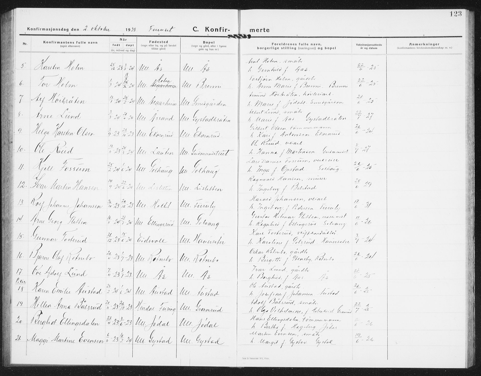 Ullensaker prestekontor Kirkebøker, AV/SAO-A-10236a/G/Ga/L0004: Parish register (copy) no. I 4, 1930-1942, p. 123