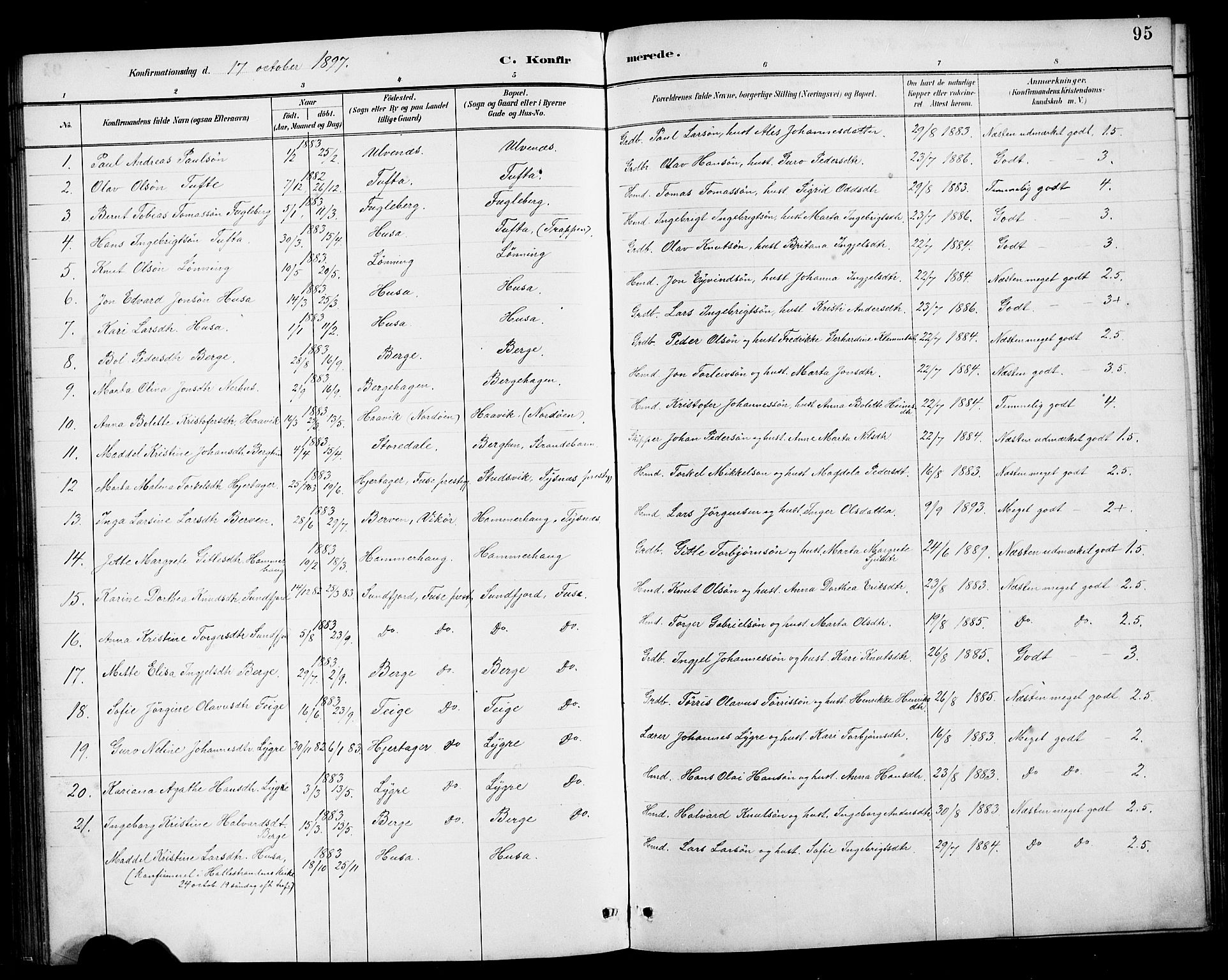 Kvinnherad sokneprestembete, AV/SAB-A-76401/H/Hab: Parish register (copy) no. E 1, 1885-1921, p. 95