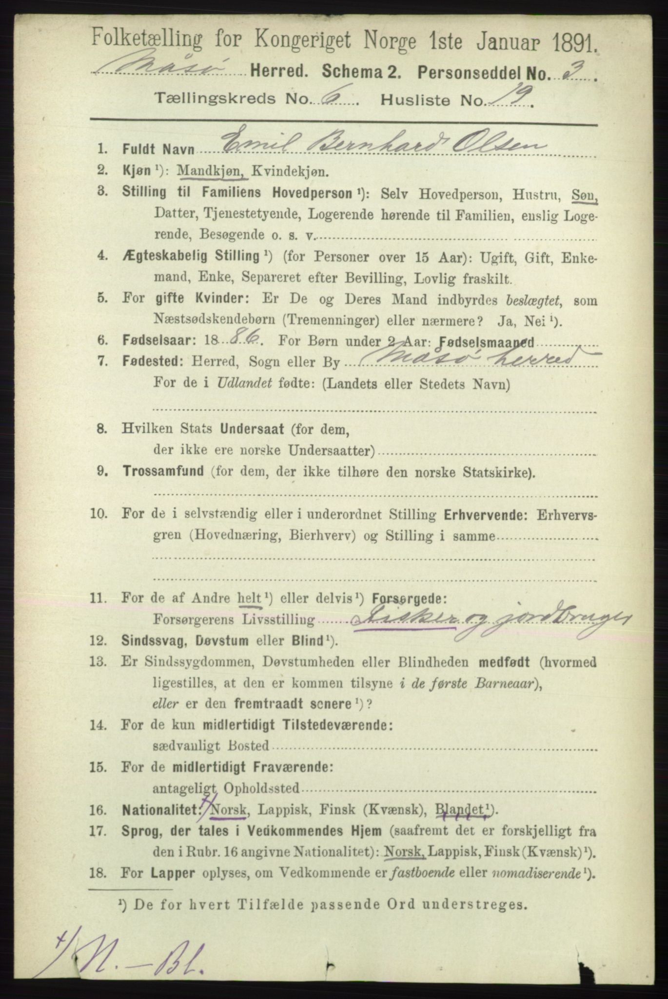 RA, 1891 census for 2018 Måsøy, 1891, p. 1242