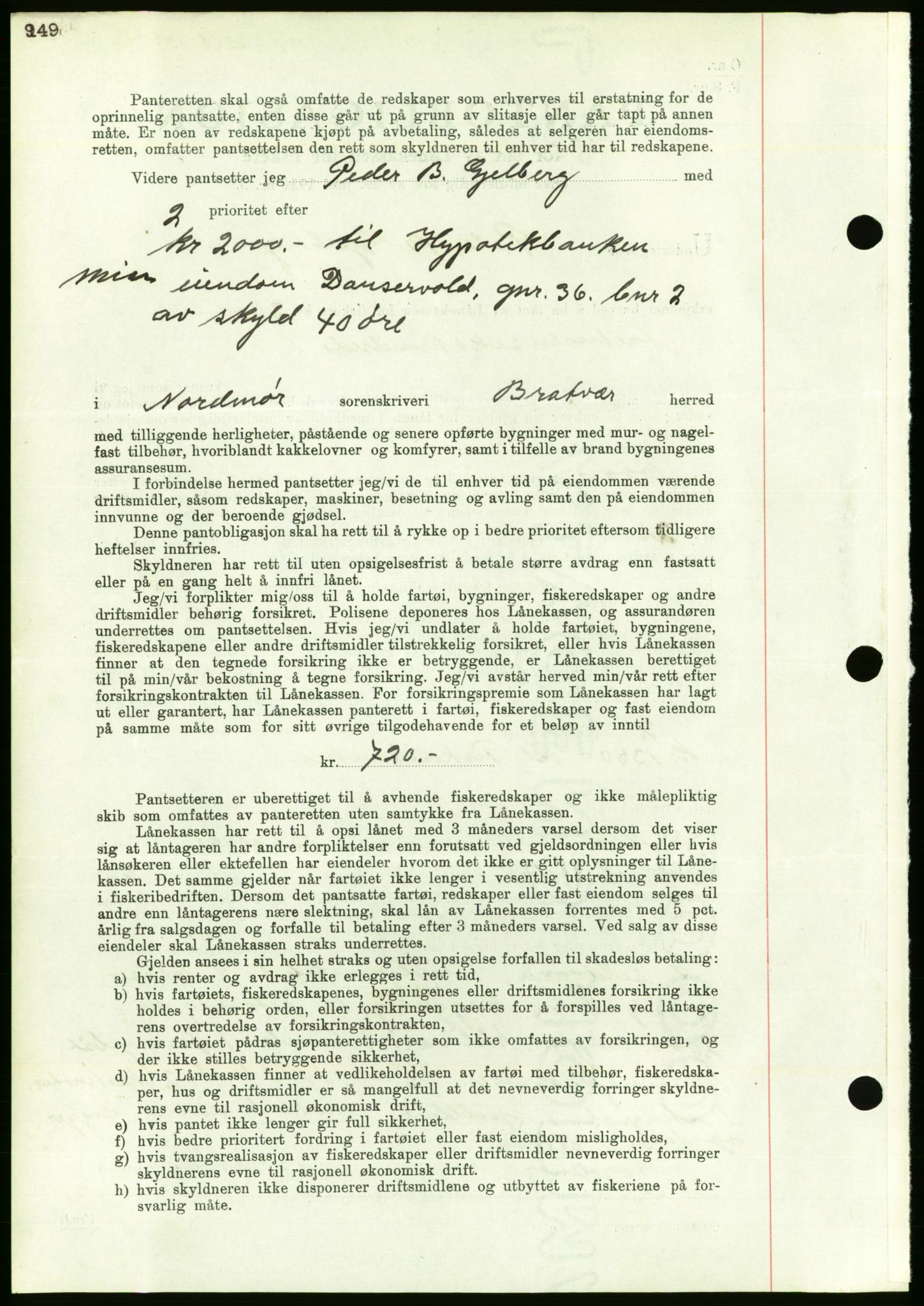 Nordmøre sorenskriveri, AV/SAT-A-4132/1/2/2Ca/L0091: Mortgage book no. B81, 1937-1937, Diary no: : 2258/1937