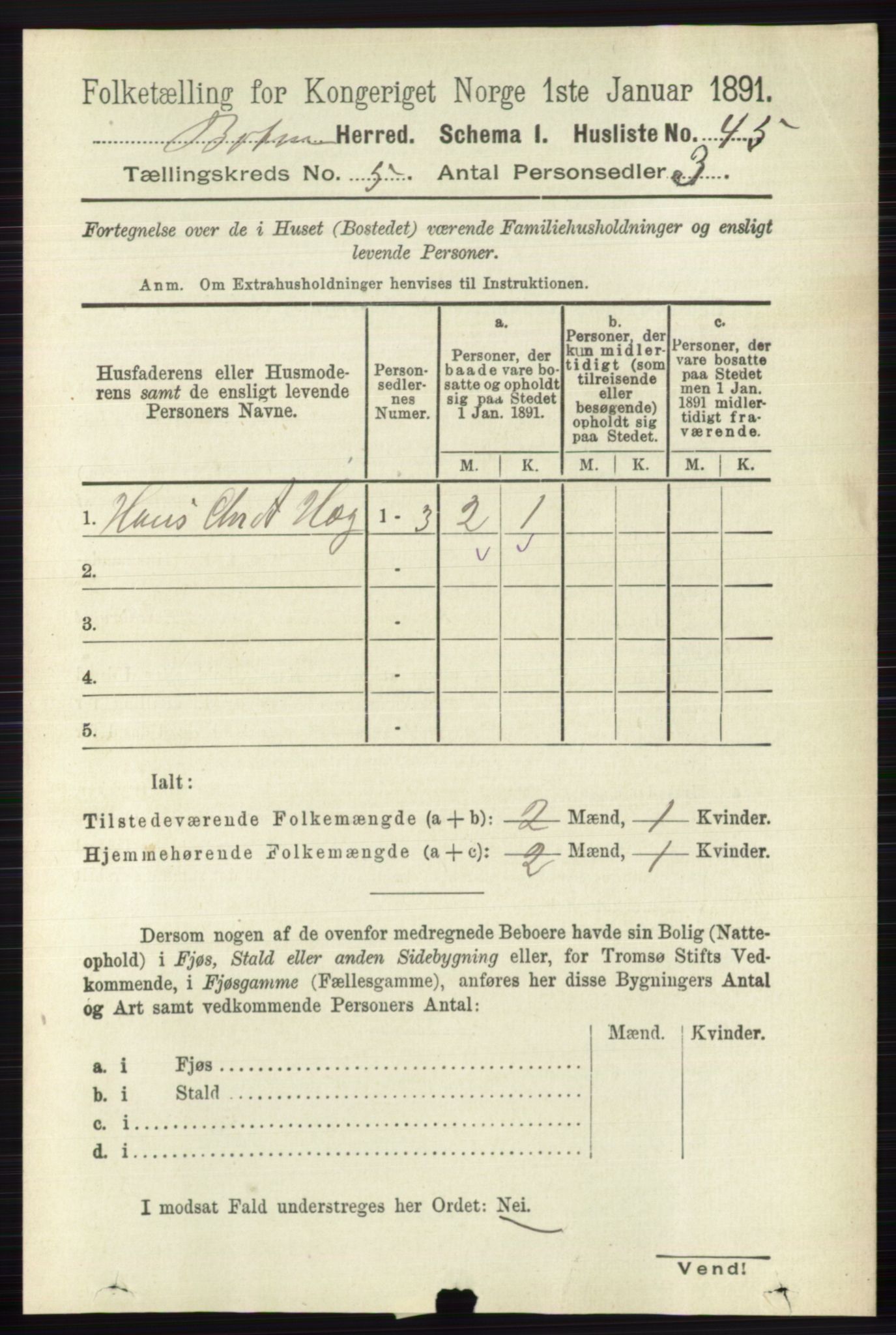 RA, 1891 census for 0715 Botne, 1891, p. 1943